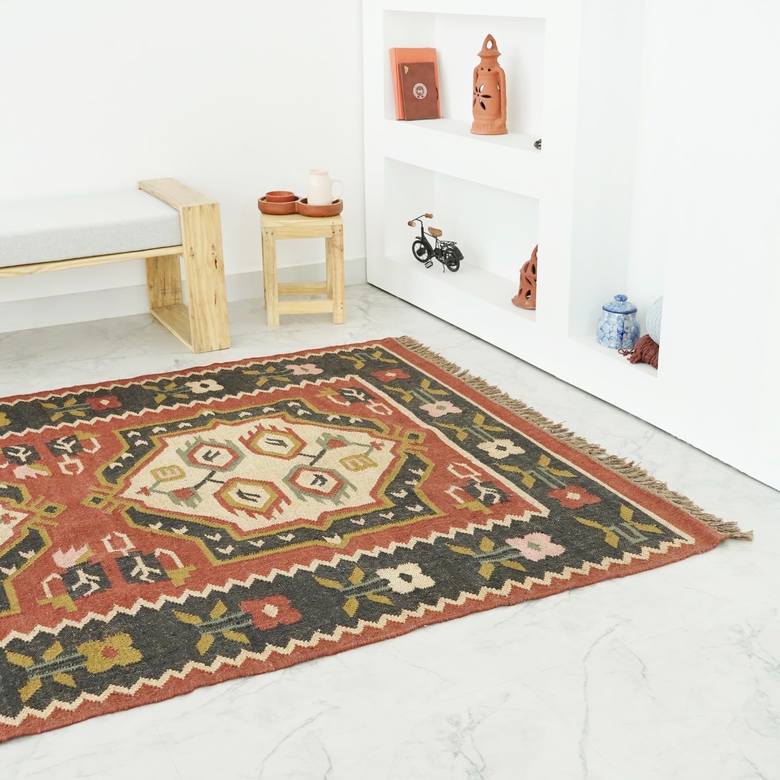 Tapis écologique en laine et jute fait à la main pour le salon 120 x 240 cm