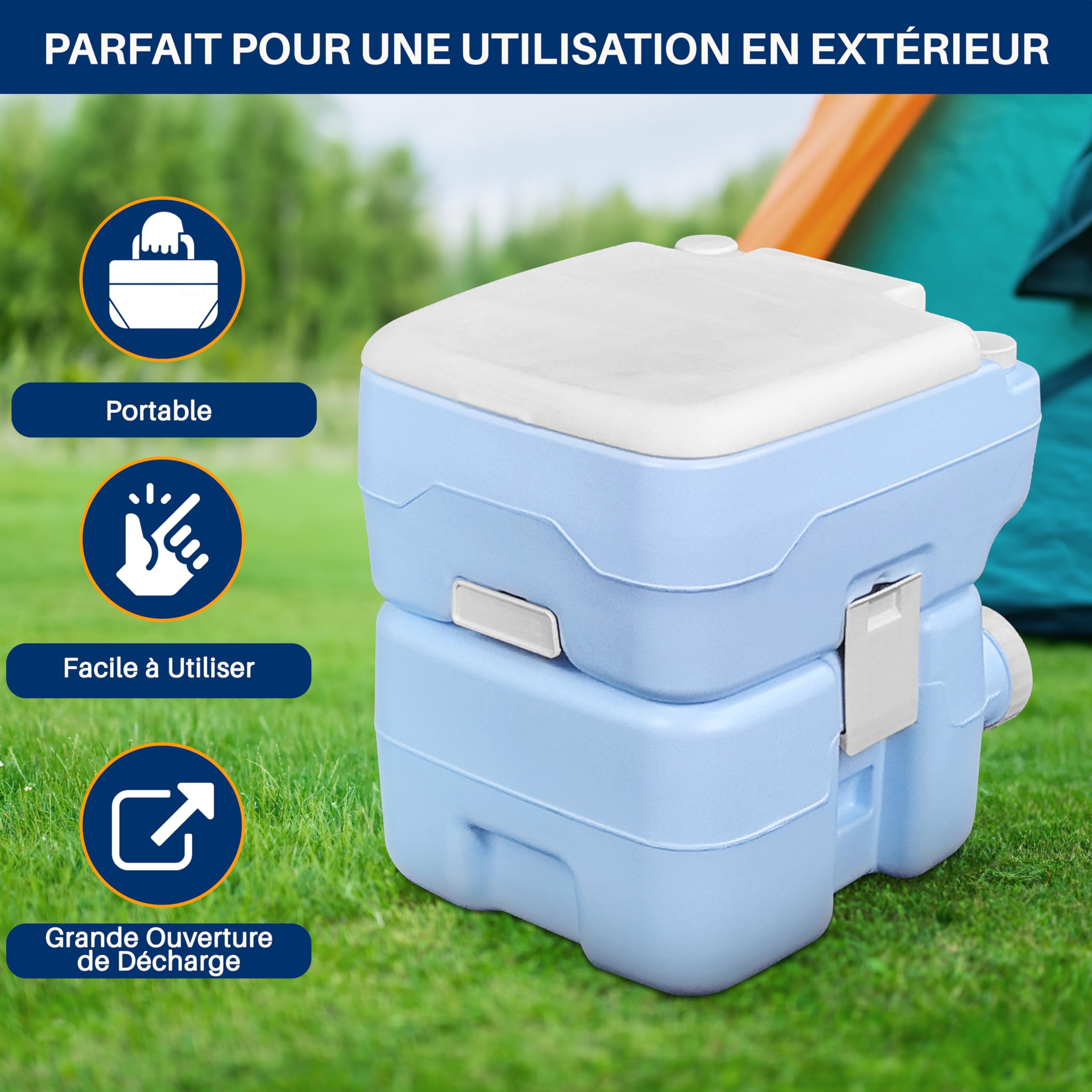 SereneLife Toilette Portable 20L pour Camping, VR, Bateau et Activités de loisirs. 120 Chasses, Réservoir Détachable avec Pulvérisateur à Main et Sac de Transport. Toilette Camping Confortable