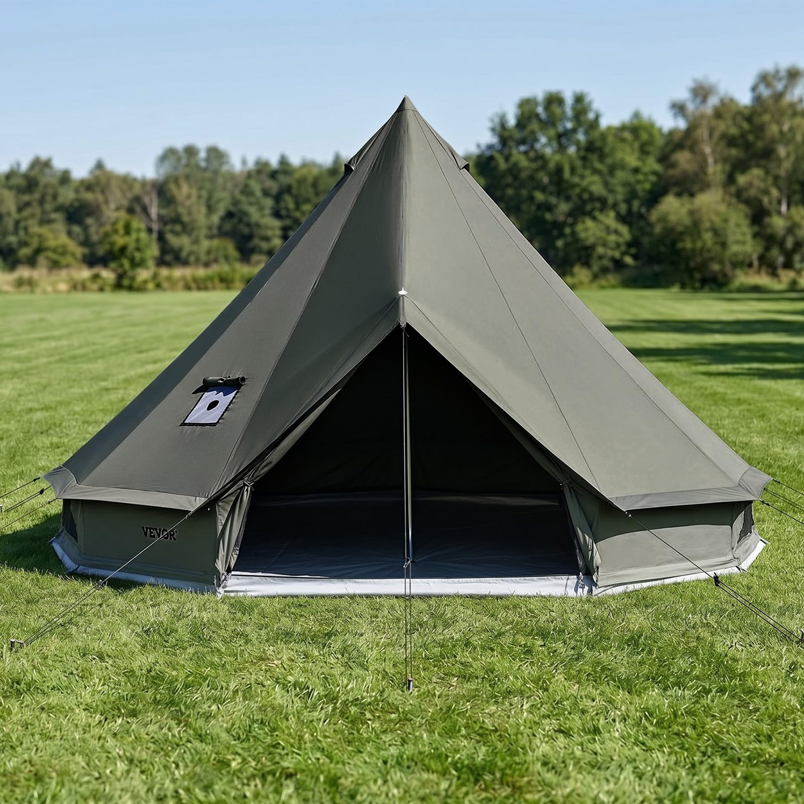 VEVOR Tenda a Campana in Tela 4 Stagioni 5 m per Campeggio, Tenda a Yurta con Presa Stufa, Tela Traspirante, Max 7 Persone, con Pavimento Staccabile con Cerniera, Uso Esterno per Campeggio Vacanze