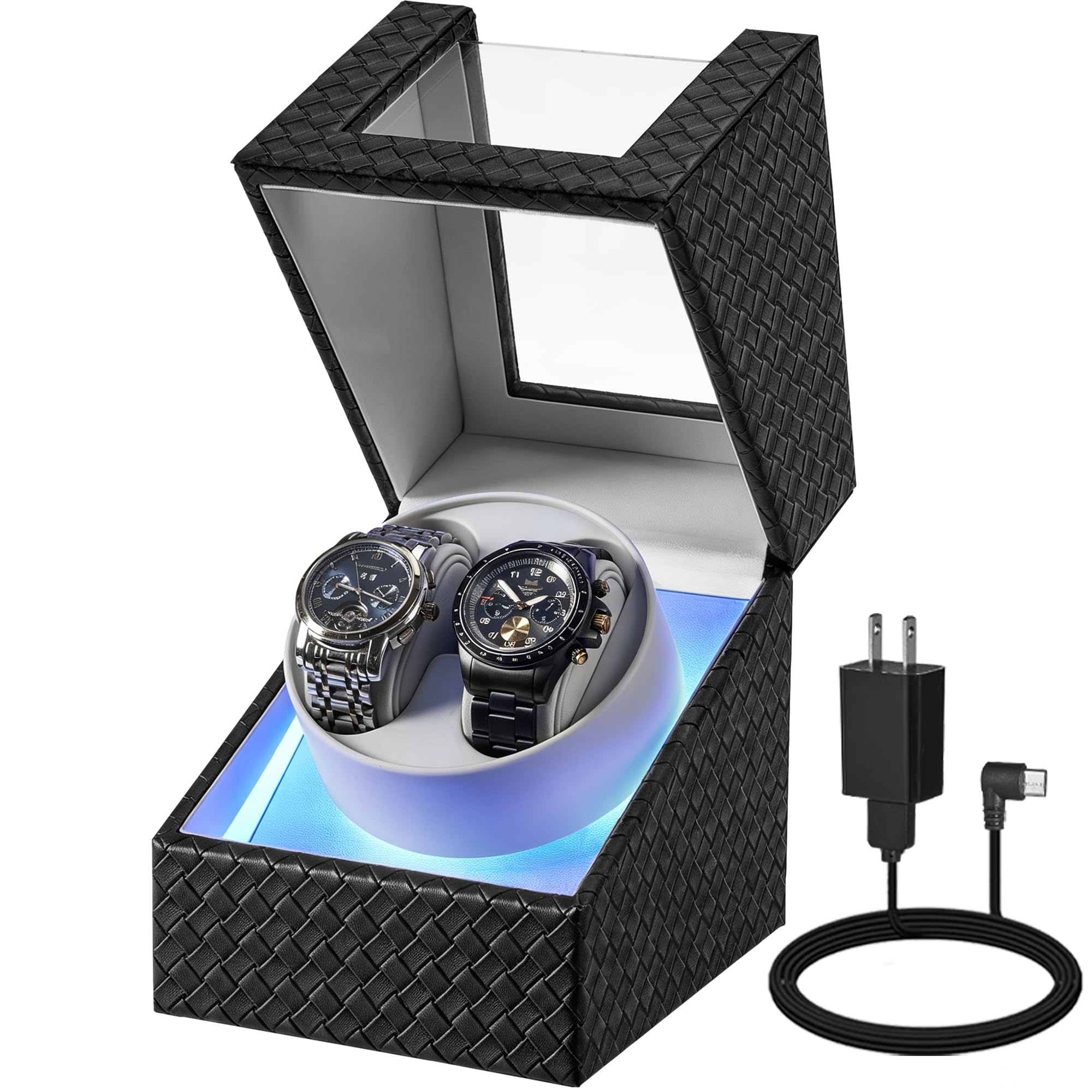 BEWISHOME Automatic Doble Watch Winder Box, Quiet Motor, LED, 4 Modes, USB-C