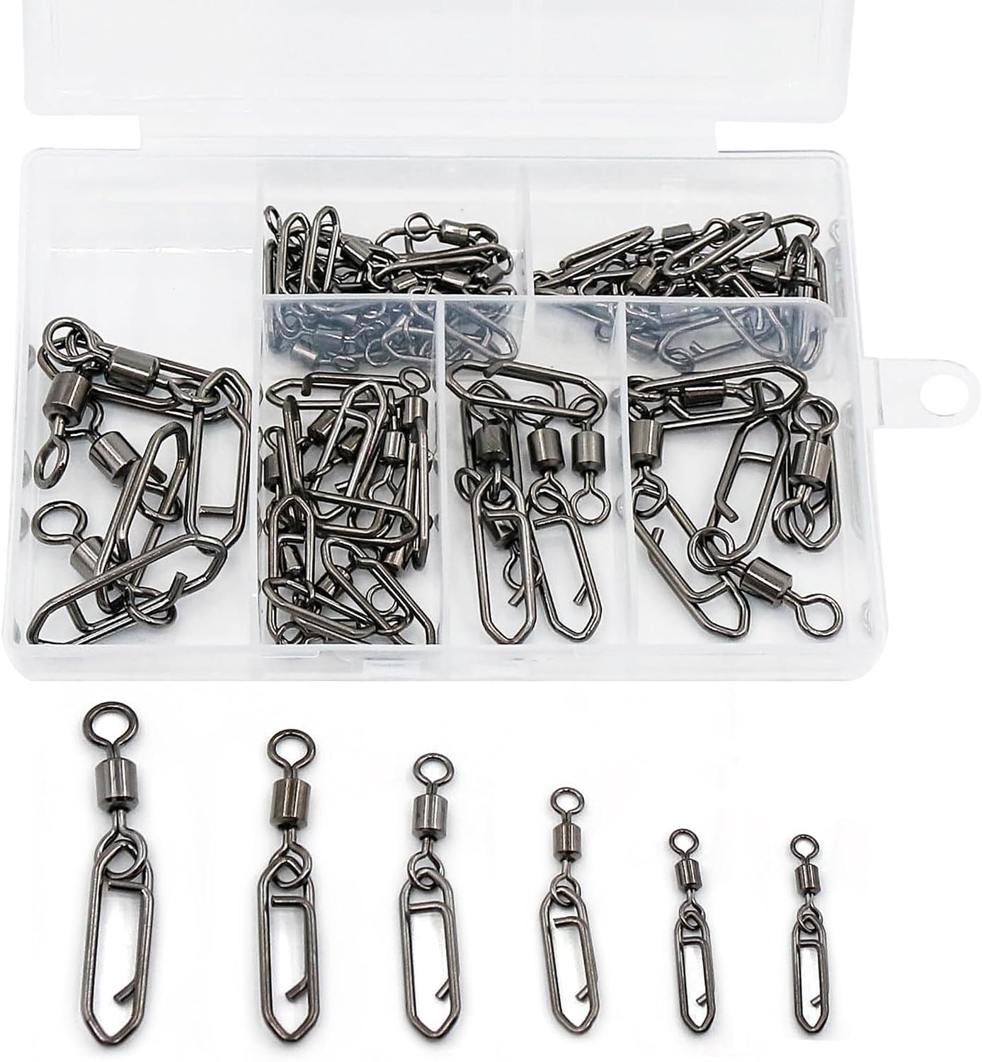 9KM DWLIFE Fishing Speed Clips, 50-Pack Quick-Change Swivels for Fishing | Quick Change Fishing Clips, Fishing Snaps and Barrel Swivels, Stainless Steel, Corrosion-Resistant for Freshwater & Saltwater