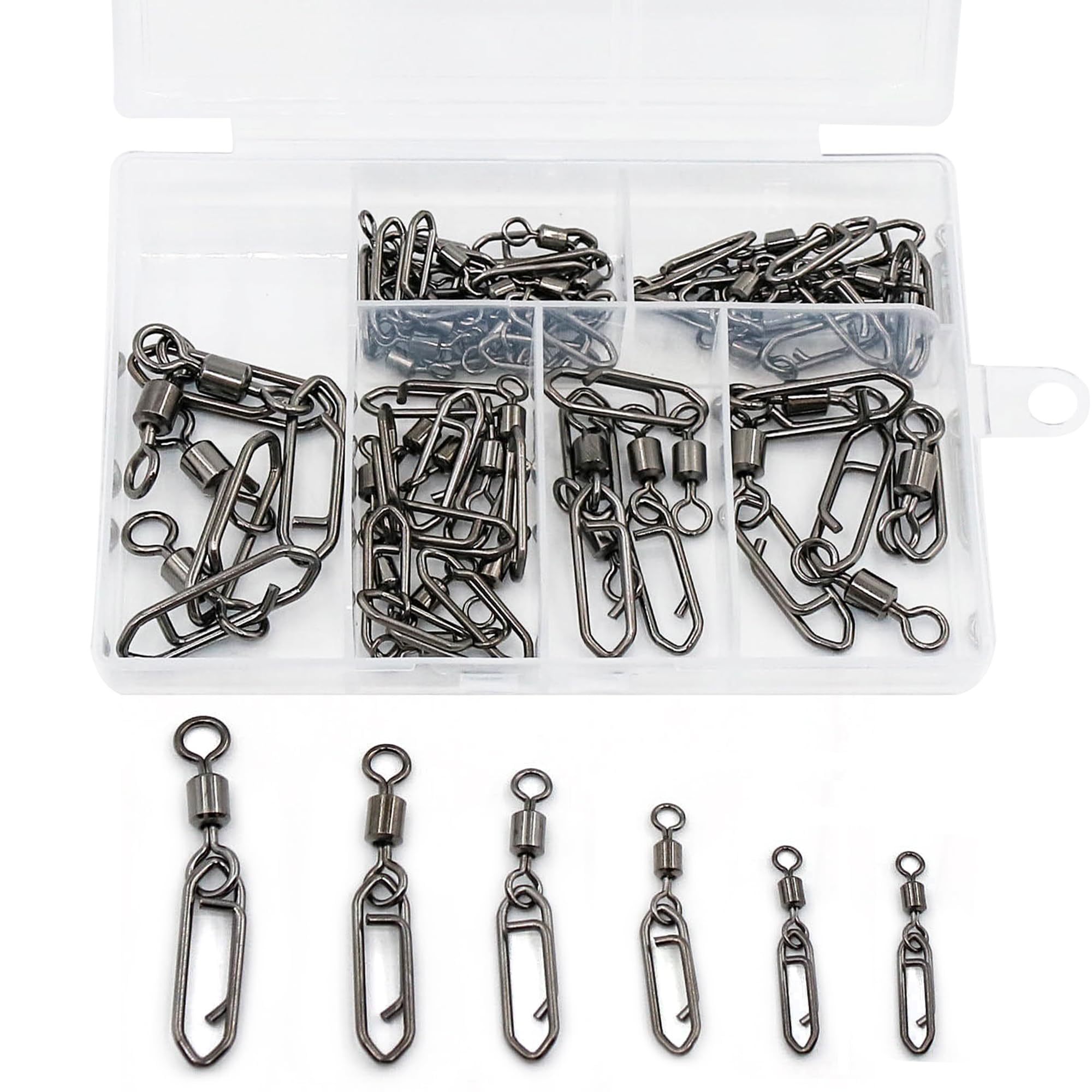 50 Stück hochfeste Angelwirbel | Kugellager-Schnappwirbel mit Edelstahl | Salzwasser / Süßwasser Schnellwechsel-Wirbel für Catfishing Tackle, Köder