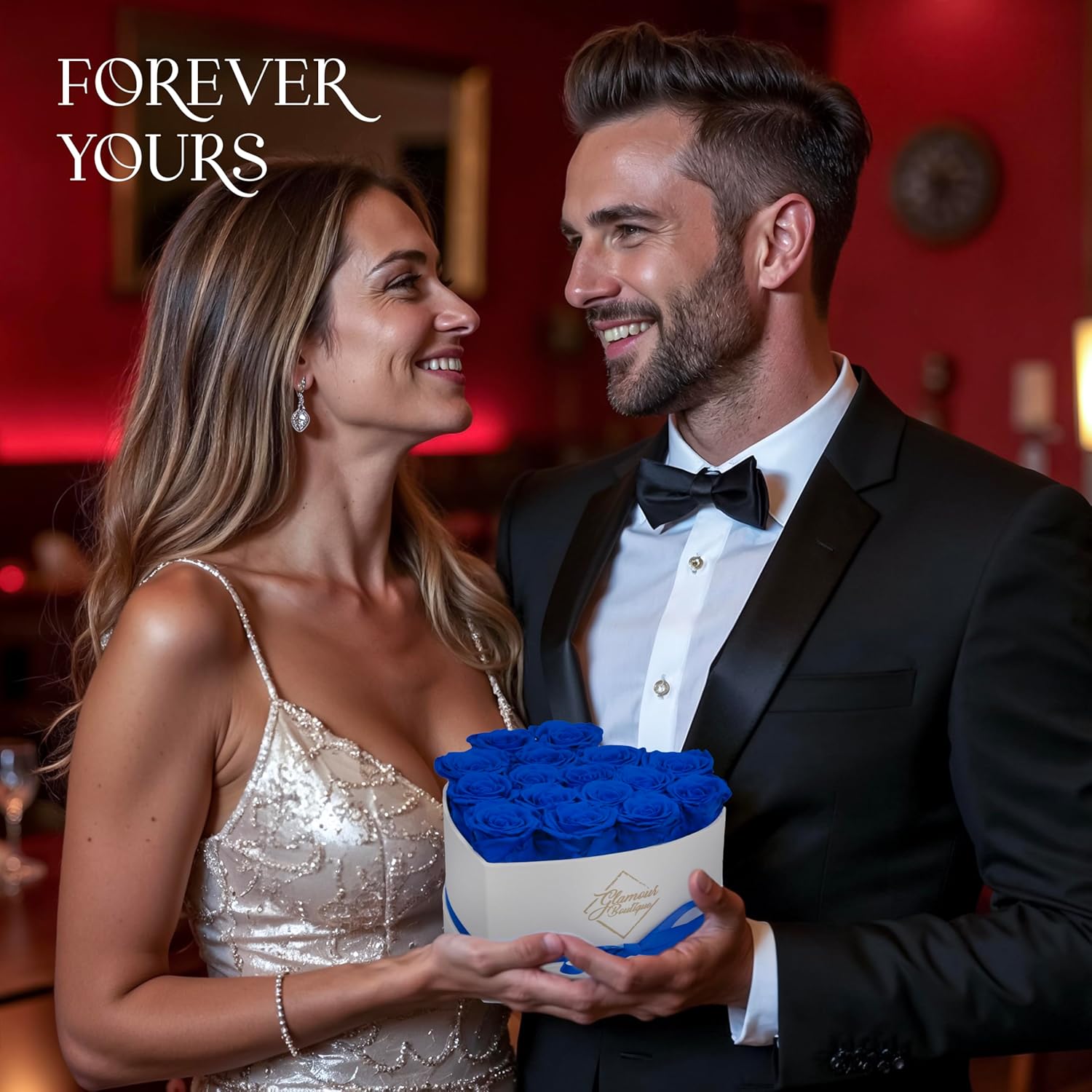 GLAMOUR BOUTIQUE Preserved Roses in a Box - Gifts for Her, Wife & Mom, Rose Flowers Forever Decor for Birthday Gift, Get Well Flower Bouquet Cased in White Box with Cover, Blue, 16 (Color-Treated) - Image 3