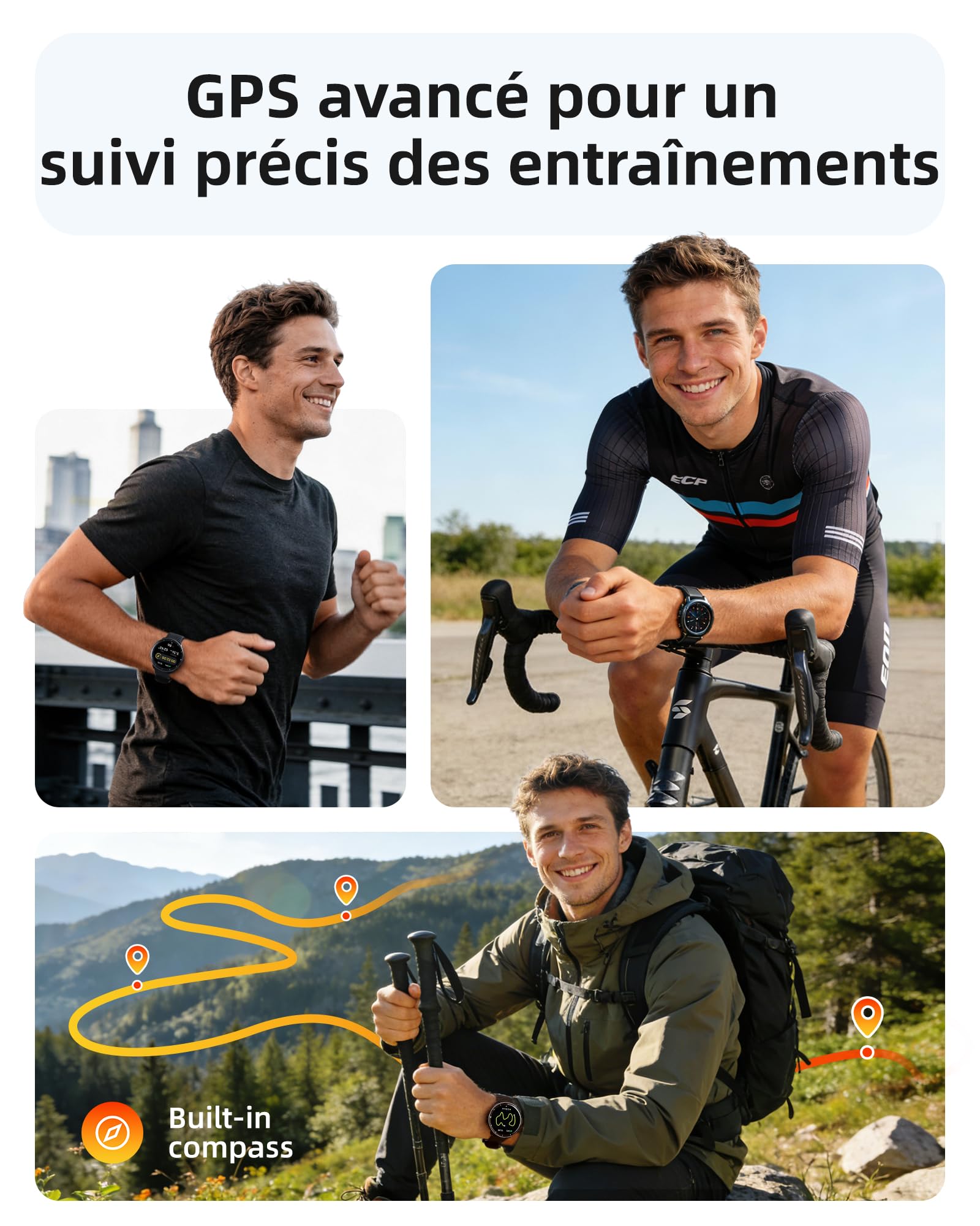 Parsonver Montre Connectée avec GPS Intégré, 5ATM Étanche Smartwatch Natation pour Piscine/Eau Libre, Montre Connecté avec AMOLED Écran, 100+ Sports,Fréquence Cardiaque,Sommeil (Noir, 42 mm)