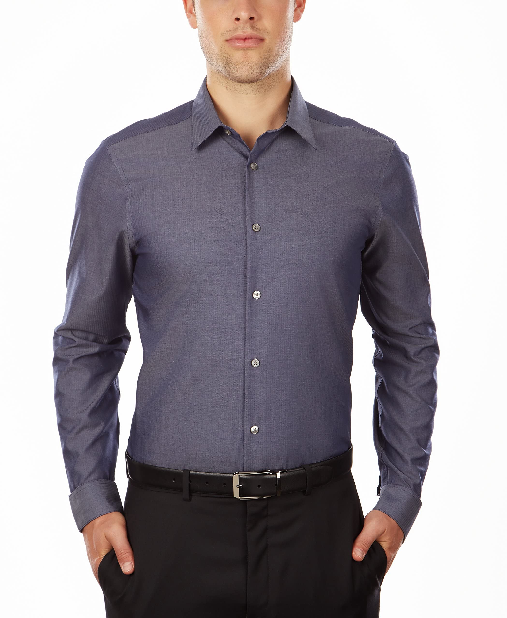 Calvin KleinMen's Dress Shirt Slim Fit Non-iron Herringbone