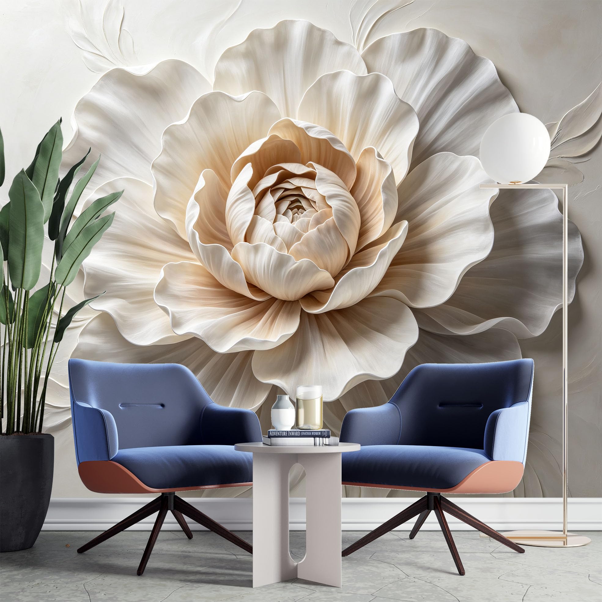 Papier Peint Photo Mural Intissé Grand Format À Motif Pivoine 450 x 320 cm 3D Élégant Motif Floral Décoration Fresque Murale Moderne pour Salon Ou Chambre.