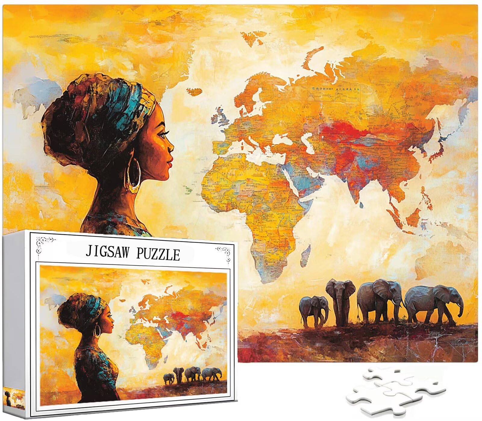 Africa Puzzle 1000 Pezzi Grandi Dimensioni per Adulti, Puzzle Donna Motivo Progettazione con Compact Box e Poster Incluso per Home Room Wall Decor Regalo Donna Men Gifts, Legna Jigsaw 75x50cm,Model218