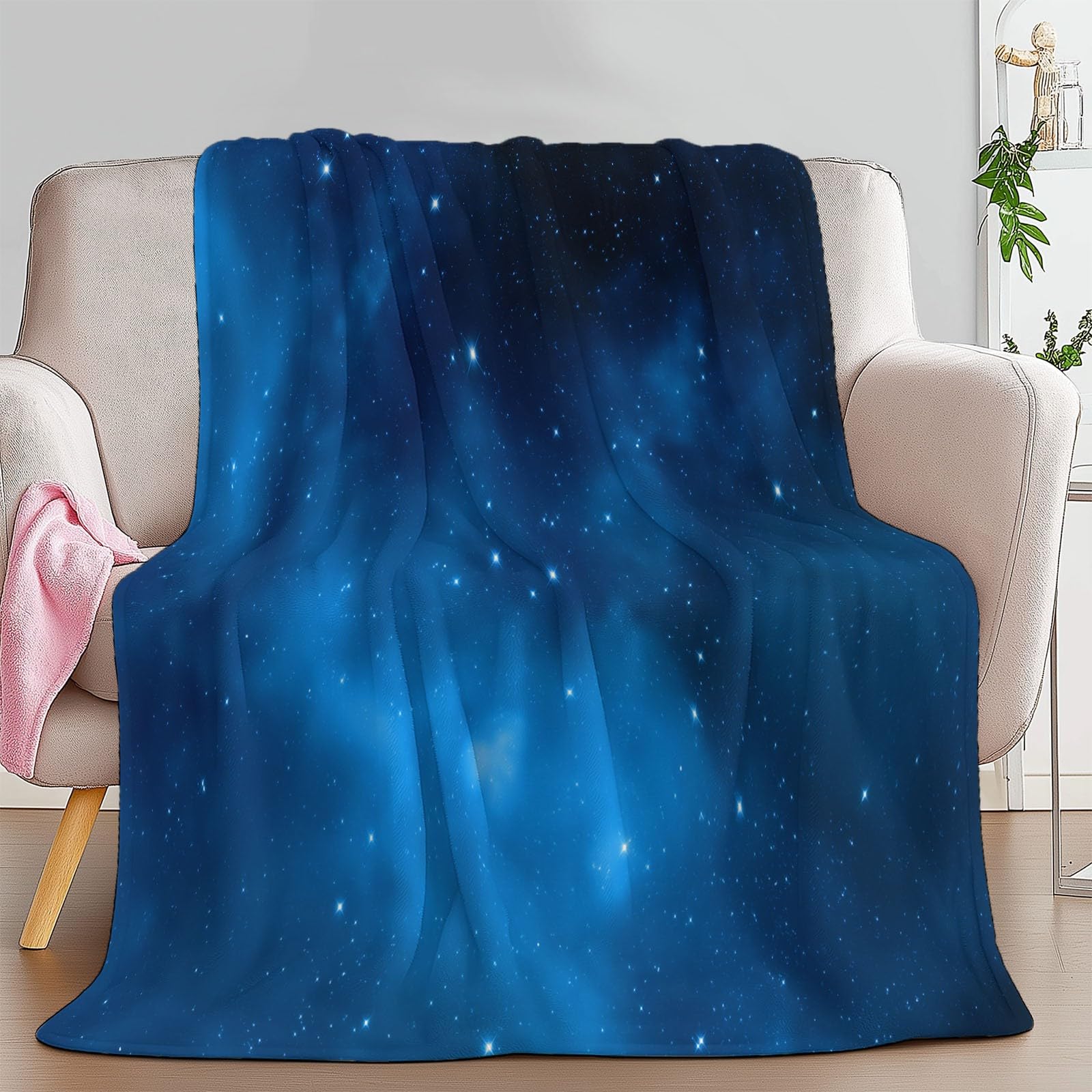 Genérico Polarowy koc flanelowy dla dzieci i dorosłych 200 x 200 cm, koce na sofę nadruk nocnego nieba gwiazdy tajemnicze - ciemnoniebieski koc miękki ciepły oddychający lekki