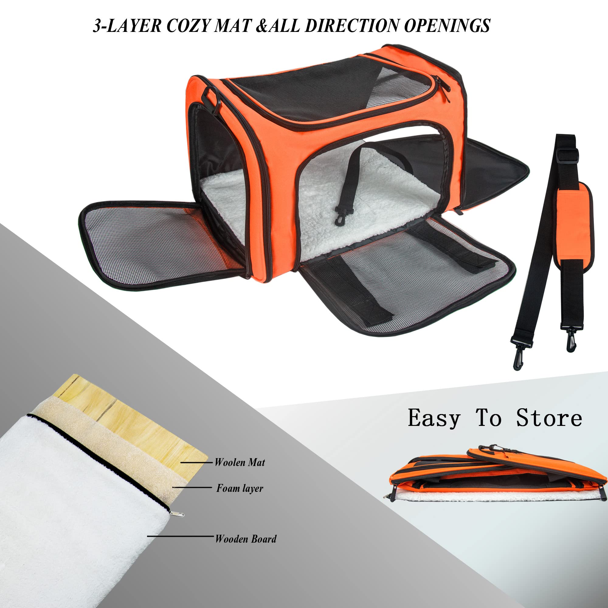 NextFri Soft Sided Carrier for Small Medium Cats Dogs,TSA Airline Approved Collapsible Travel Pet Carrier (Medium, Orange) - image 2