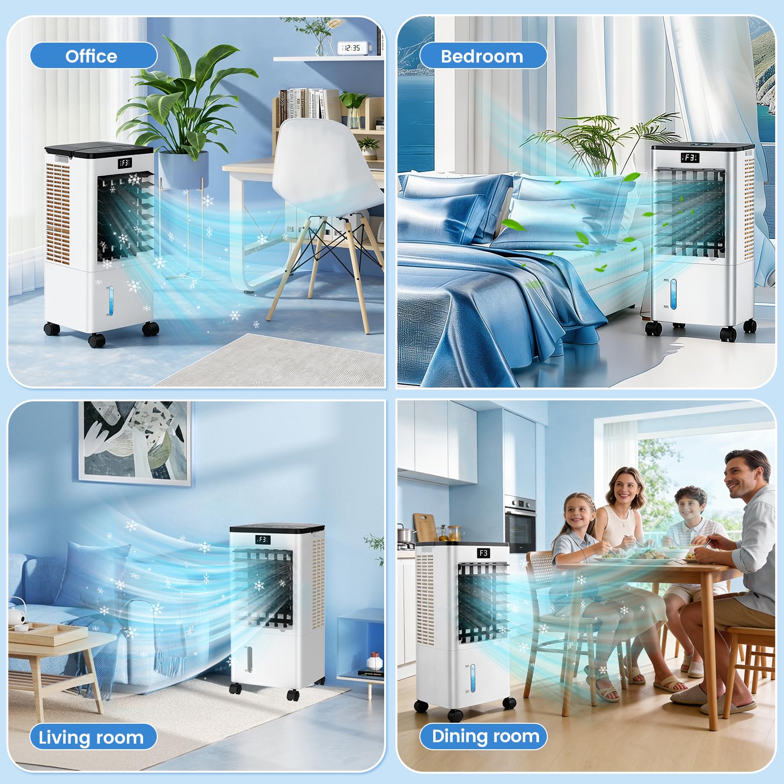 Climatiseur Mobile Silencieux, Refroidisseur d'air Climatiseurs Portables Économie d'énergie Ventilateur Humidificateur, Télécommande, Minuterie, pour Maison Bureau Chambre