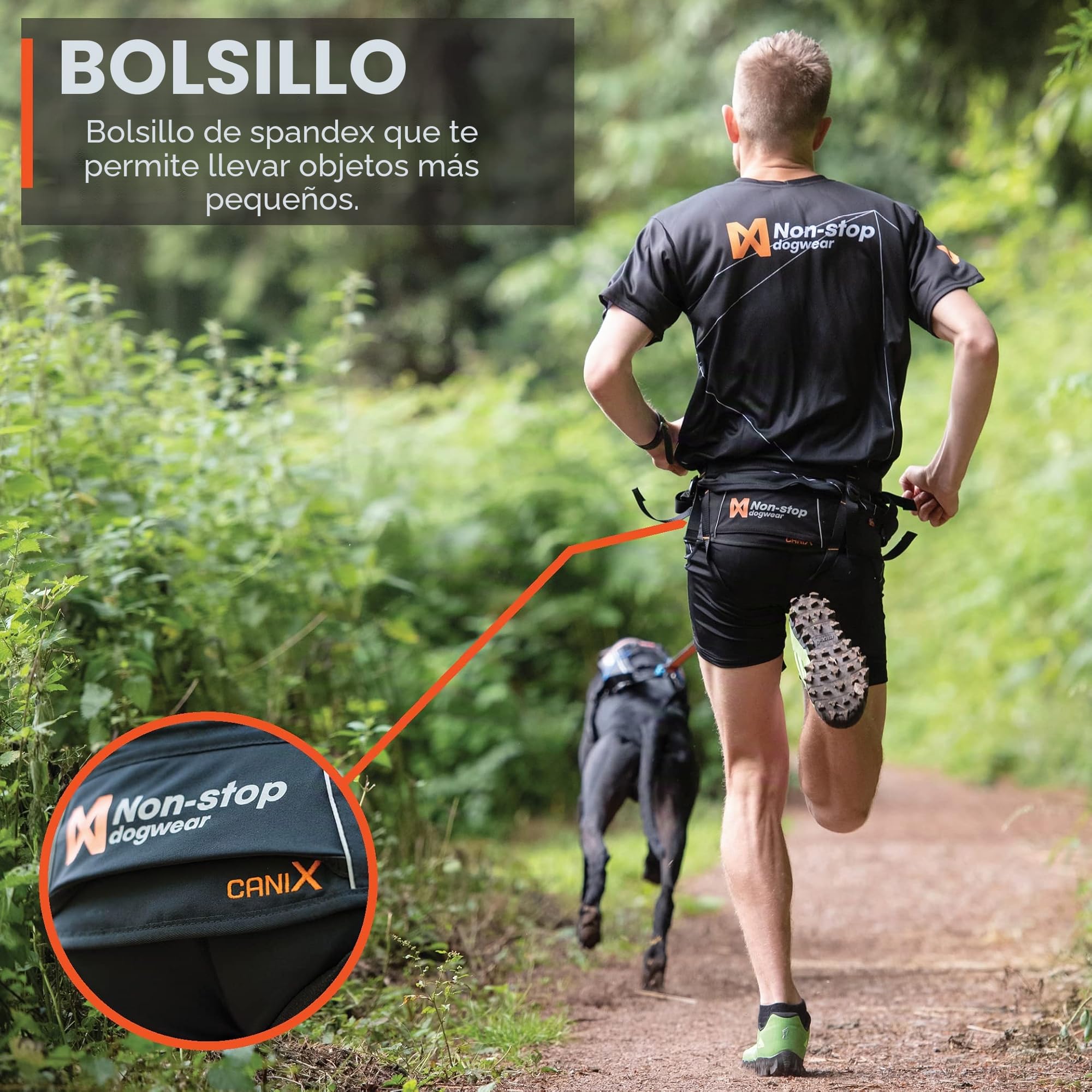 Non-Stop Dogwear Cinturón Canix para Perros | 123X | Máxima Seguridad – Peso Mínimo | Talla M | Canicross