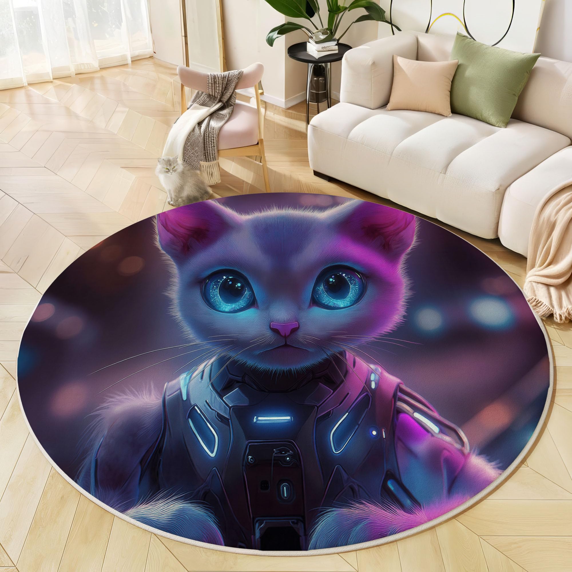 Tapis pour enfant rond doux et douillet 160cm style chat futuriste