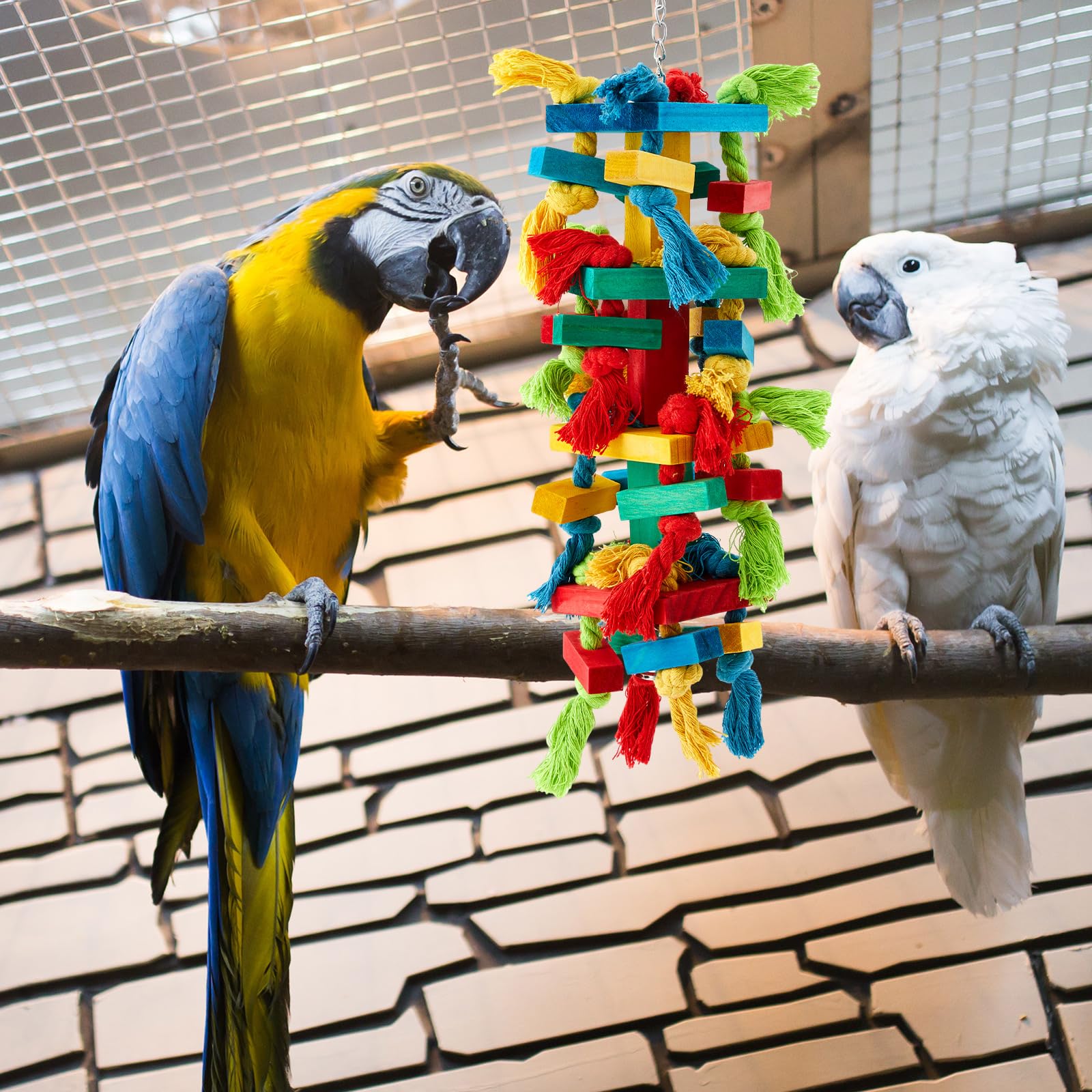 Seenelling Extra großes Vogelspielzeug für Papageien, mehrfarbig, natürliches Holz, Kauspielzeug für Papageienkäfig, Kauspielzeug für große, mittelgroße Aras, Kakadus, afrikanische Graupapageien