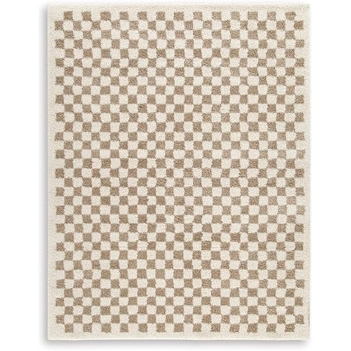 Signature Design by Ashley Karamen Casual Indoor Checkered Rectangular 8 x 10 Area Rug, Beige & Brown