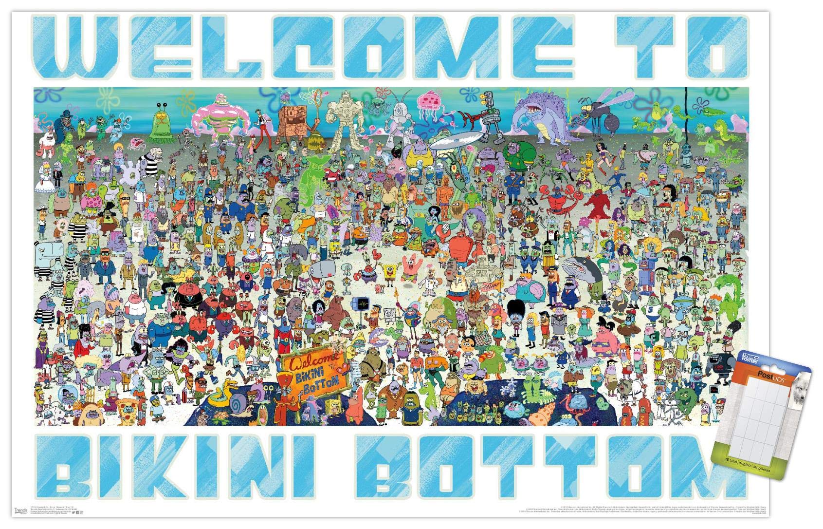 Trends International Nickelodeon Spongebob - Every Character Ever 19 Wall Poster, 22.375" x 34", Premium Poster & Mount Bundle