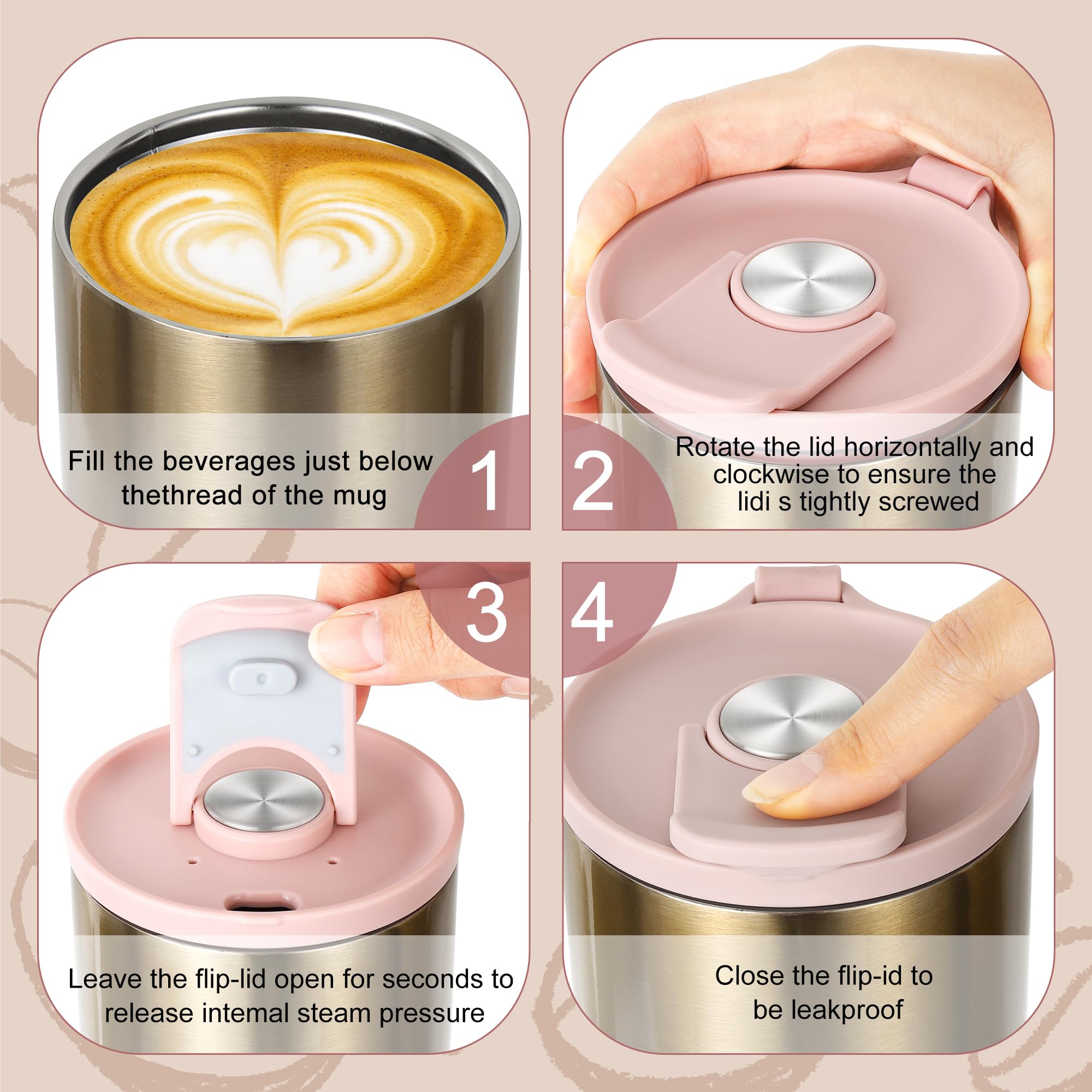 ELAKIRI Thermotasse 460ml - Edelstahl Thermobecher Mit Deckel Für Kaffee To Go