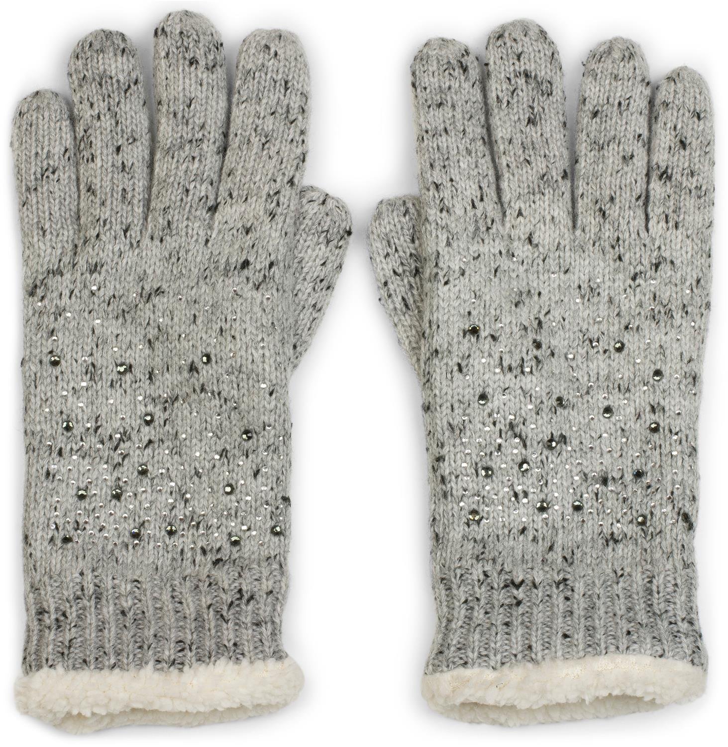 styleBREAKER warm gloves with rhinestone and fleece, winter knitted gloves, ladies 09010010, Colour:Mottled Light Grey