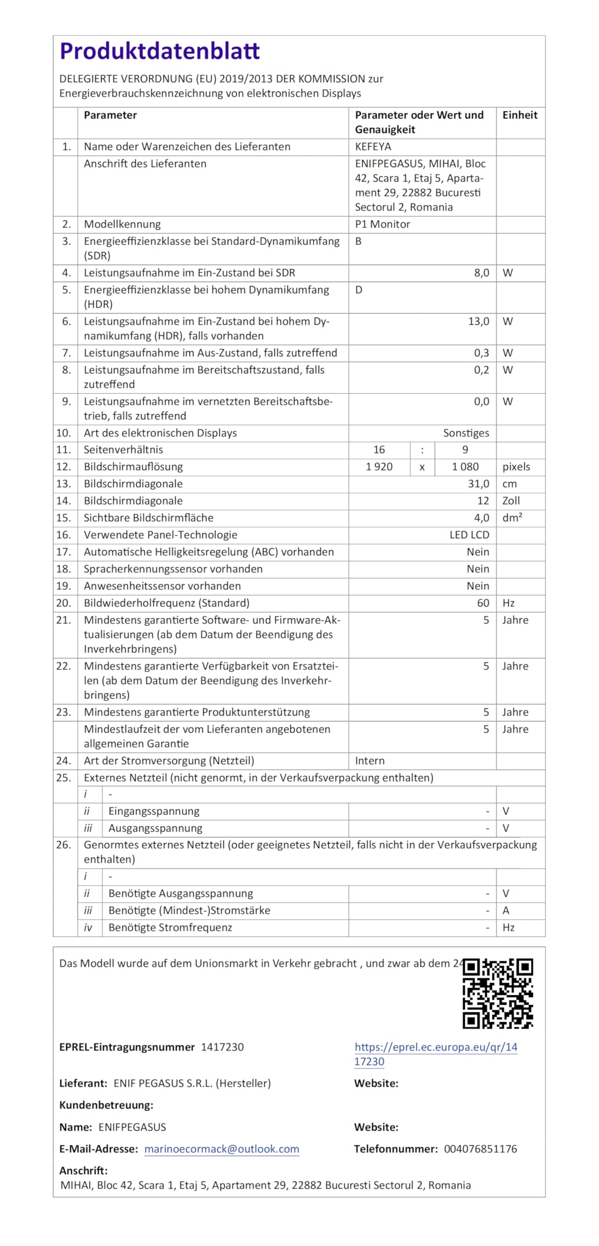 KEFEYA 14'' Laptop Monitor Erweiterung - 2K Portable Display Mit HDMI/USB-C Anschluss