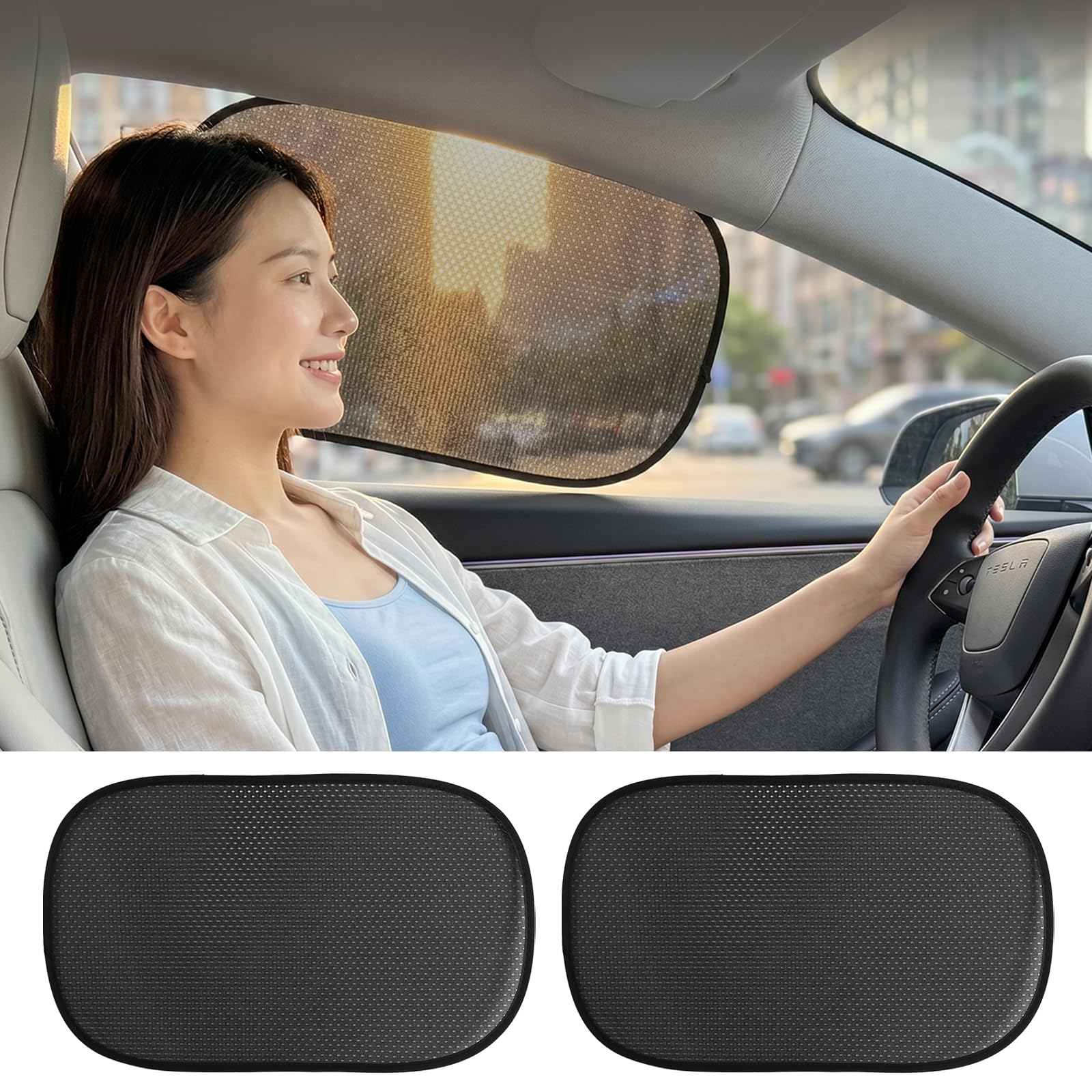 Photo 1 of Car Window Shades (2 Pack) - Upgraded Mesh Sun Shade, Strong Static Cling - Heat Blocking, Anti-Glare & UV Protection - Foldable Memory Frame, Won't Block View - Universal Fit 99% Cars