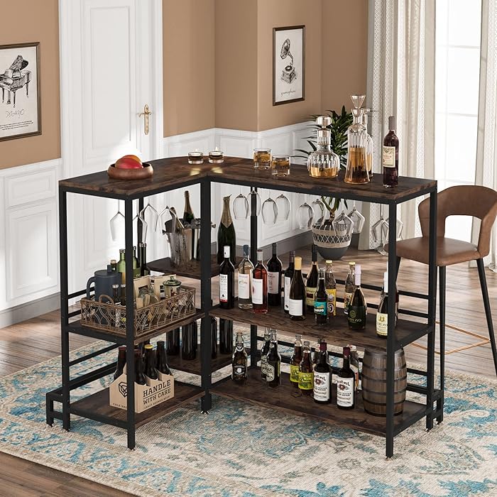 Buy Tribesigns LShaped Home Bar Unit, 3Tier Liquor Bar Table with
