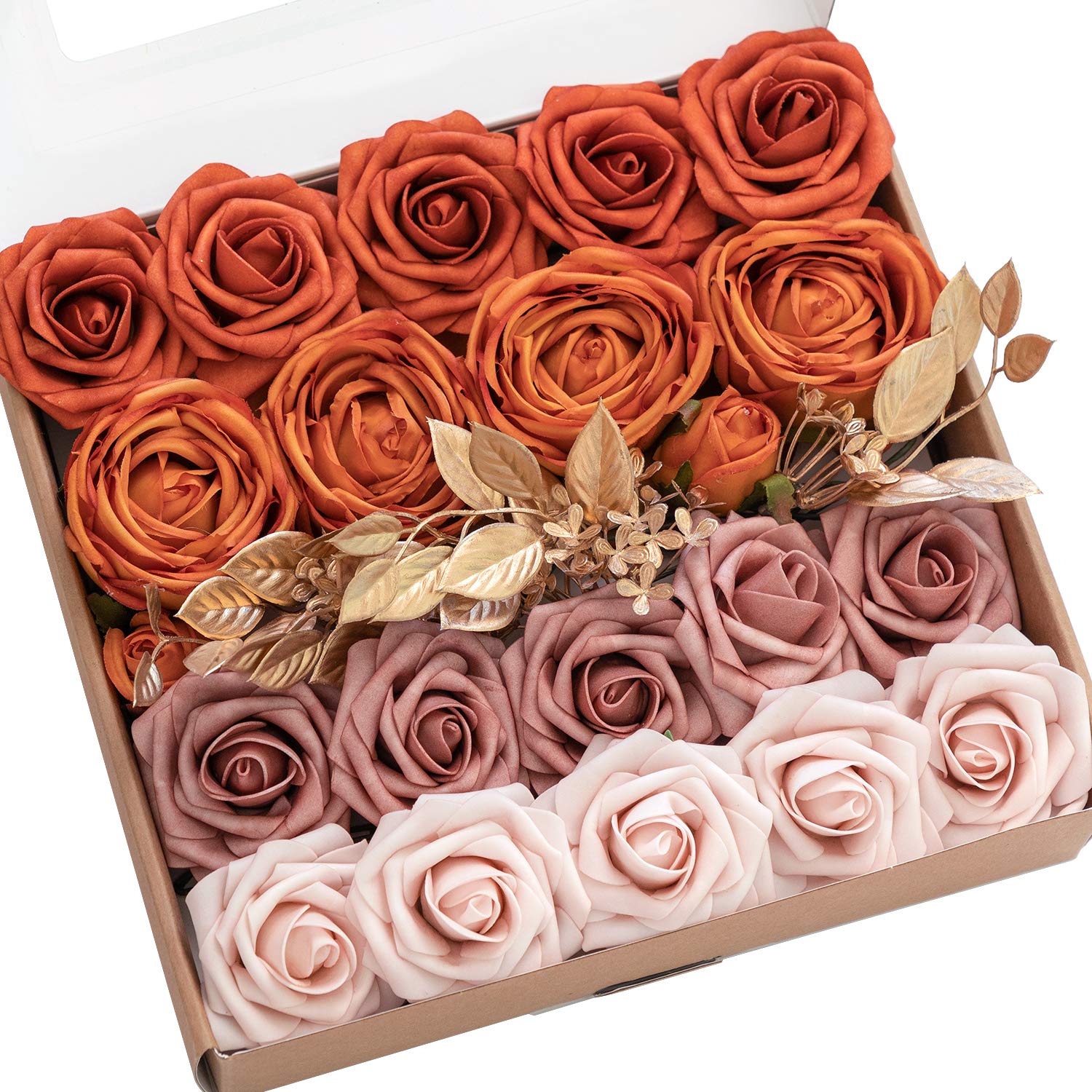 Ling's Moment Artificial Flowers - Orange & Dusty Rose -1