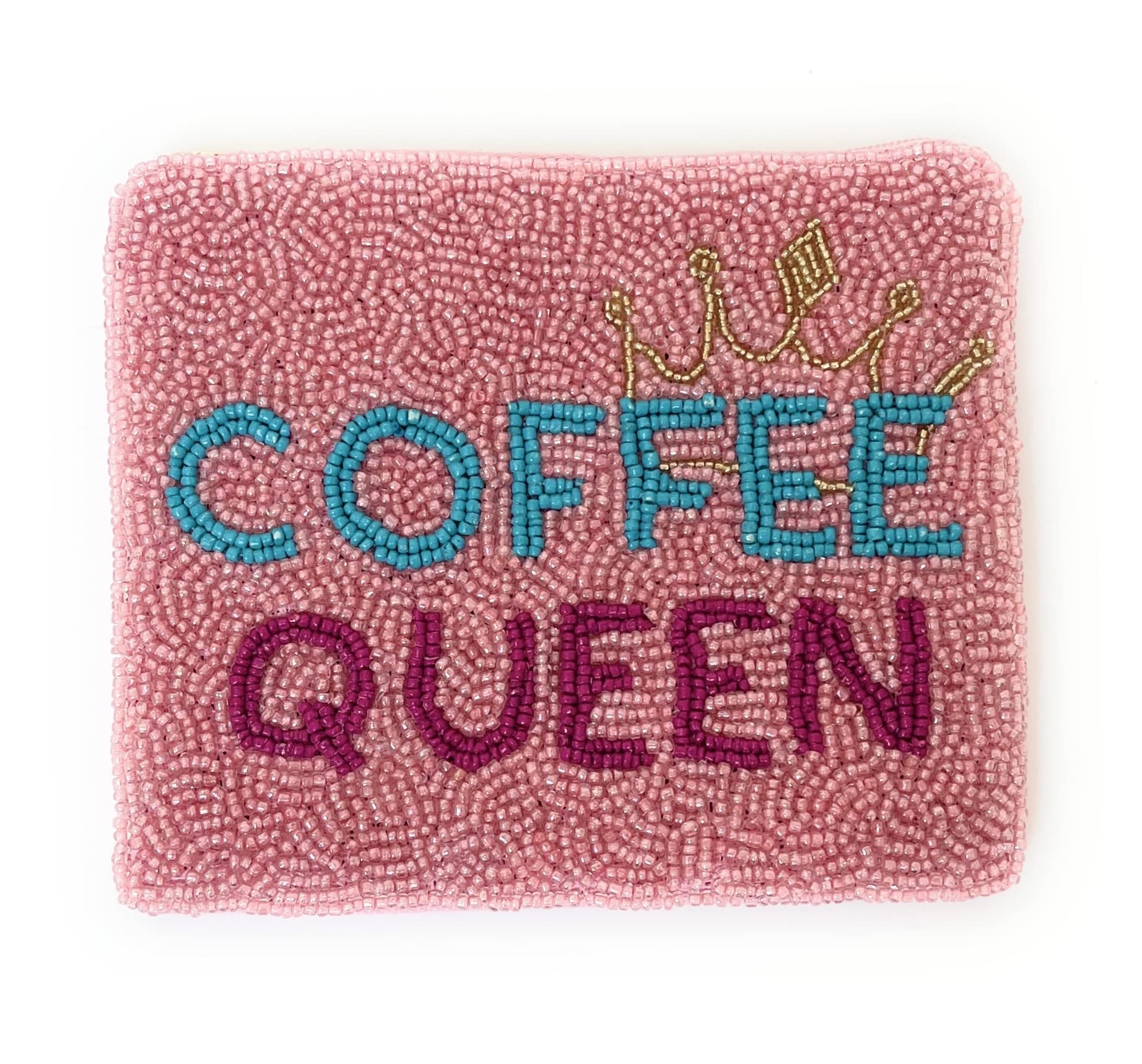 COFFEE QUEEN Coin Purse, Coin Pouch, Pink Beaded Pouch, Beaded Coin Purse, Party Favors, Birthday Gift, Best Friend Gift, Wallets for Her
