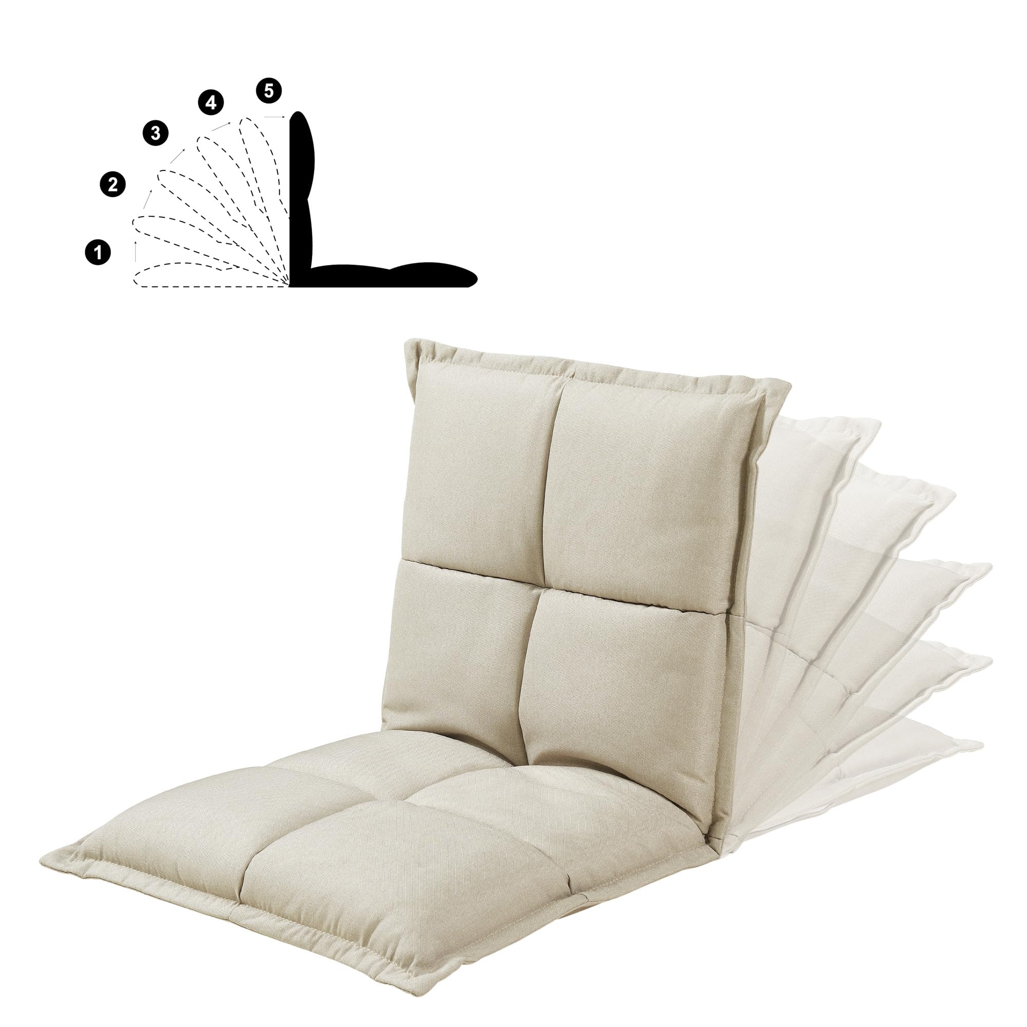 [en.casa] Set di 2 Sedie da Pavimento con Schienale Regolabile in 5 Posizioni Poltroncine Imbottite da Terra Sedie Reclinabili per Soggiorno Relax Meditazione - Beige