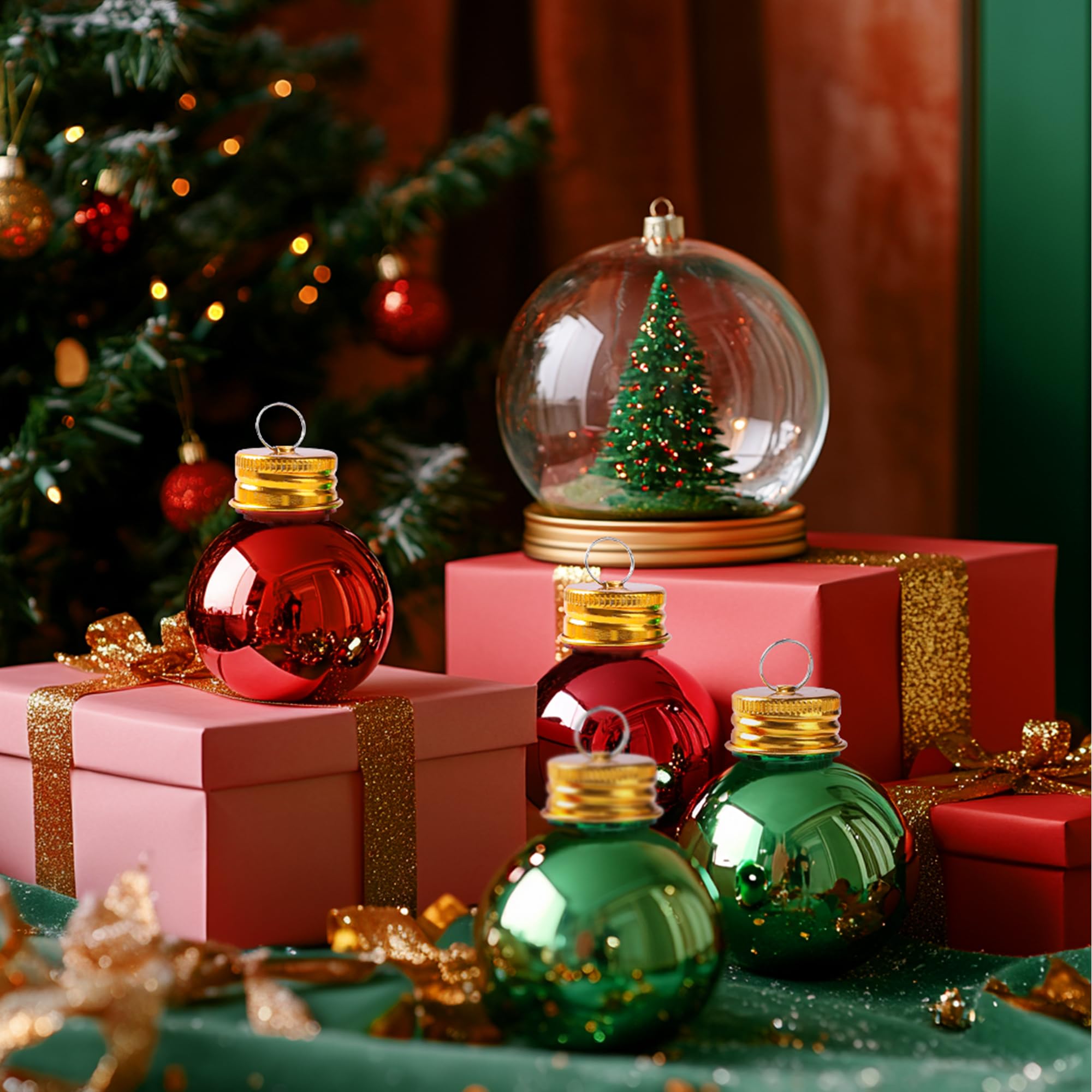 6Pcs Gold-Plated Christmas Drink Balls, Shot Glass, Reusable Fillable Booze Balls for Holiday Parties and Christmas Tree Decorations