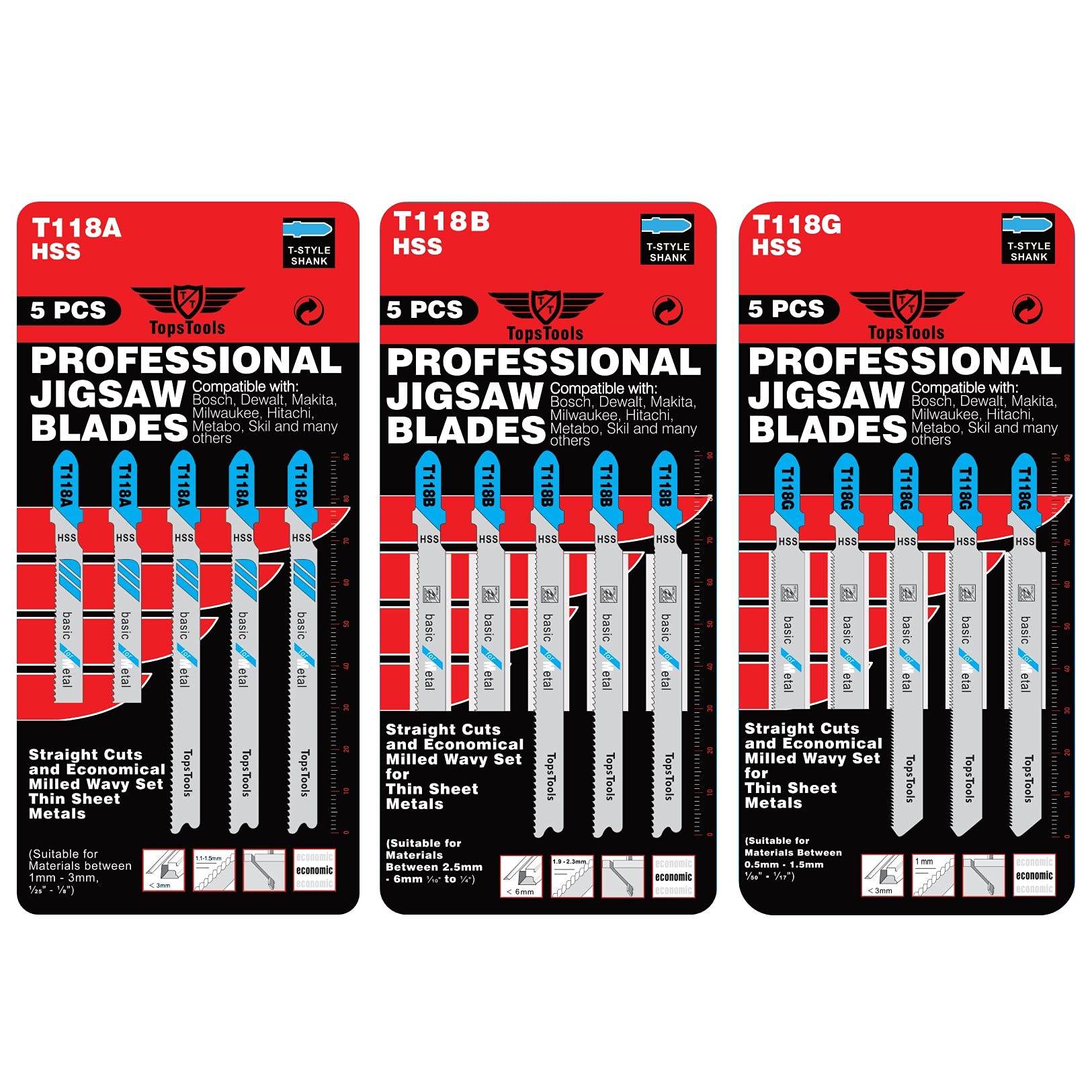15 x TopsTools JSTTK3118 T118A T118B T118G Metal Cutting Jigsaw Blades
