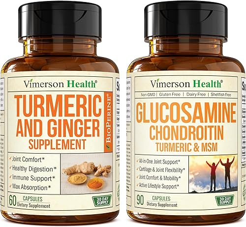 Vimerson Health Glucosamina condroitina MSM Boswellia + jengibre de cúrcuma con paquete de bioperina. Apoyo articular y alivio de molestias,
