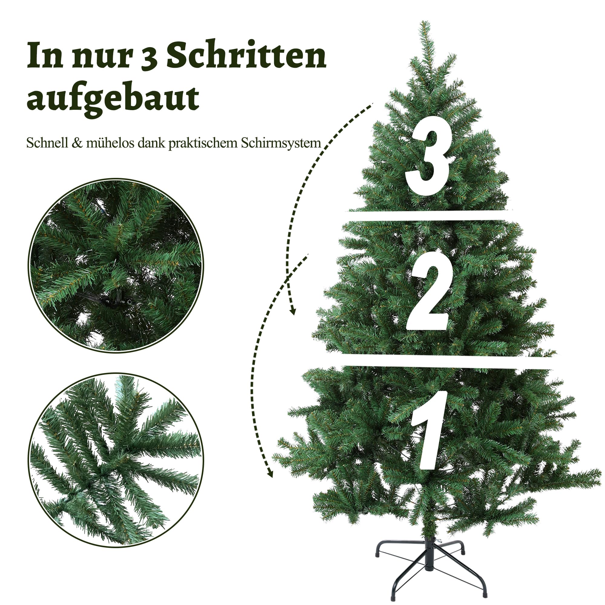 Künstlicher Weihnachtsbaum 180 cm – Dicht & Naturgetreu wie Nordmanntanne – Grüner PVC Christbaum mit stabilem Metallständer & Klappsystem – Kunst Weihnachtsbaum für Innenbereich
