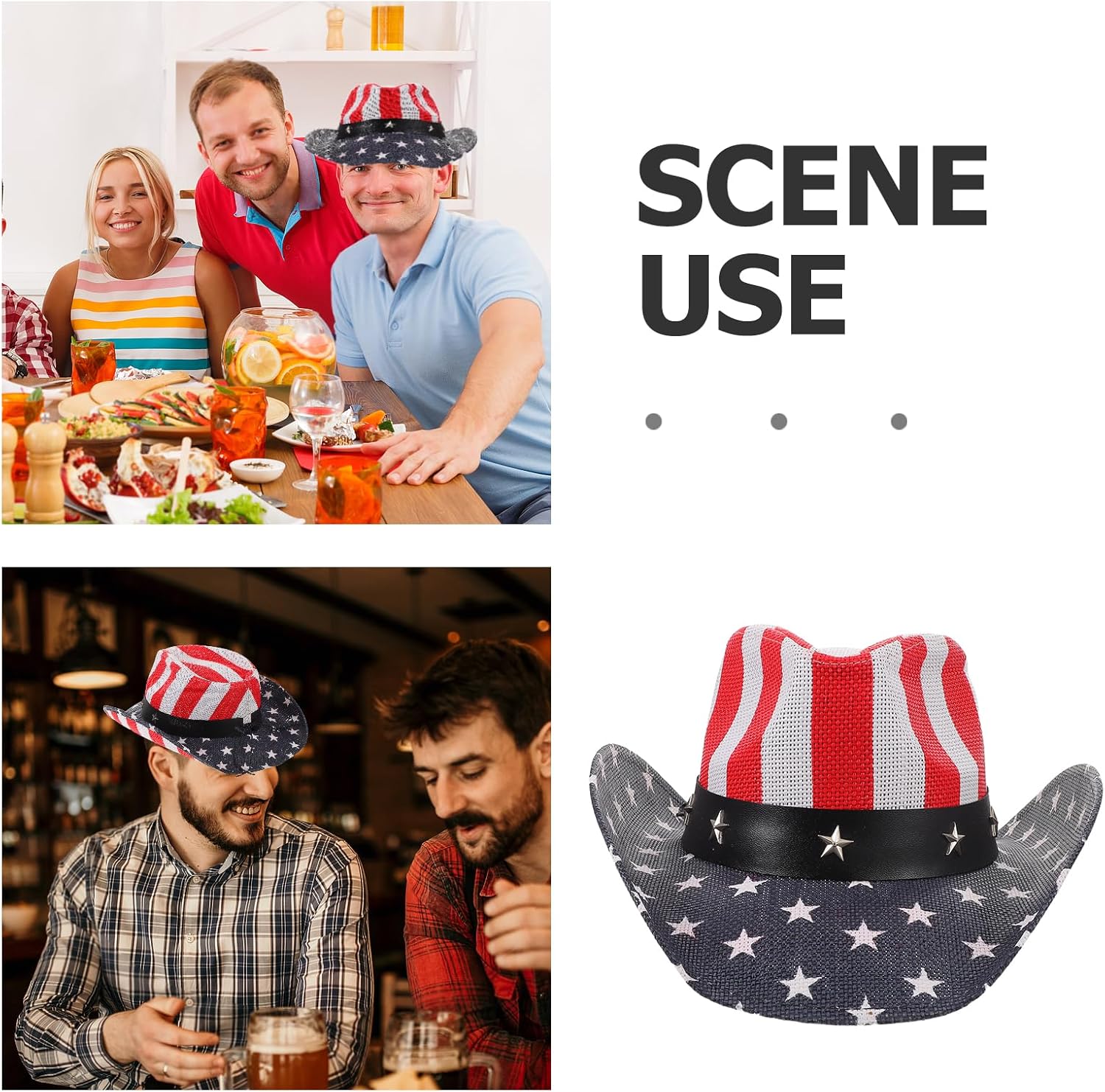 LOGOFUN American Flag Cowboy Hat Vintage Patriotic Western Wide Brim Sun Cap for 4th of July Independence Day Parade 56-58cm