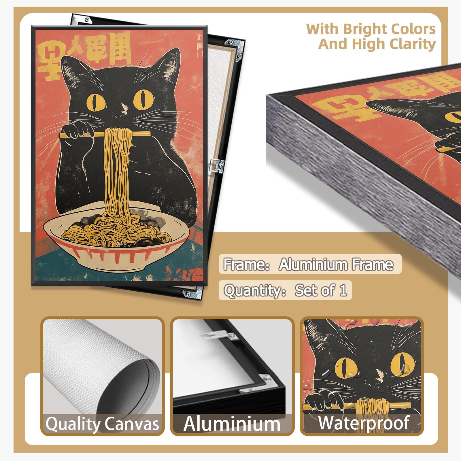 Amazon.co.jp: ビンテージ 黒猫 ラーメンを食べるポスター 東京浮世絵