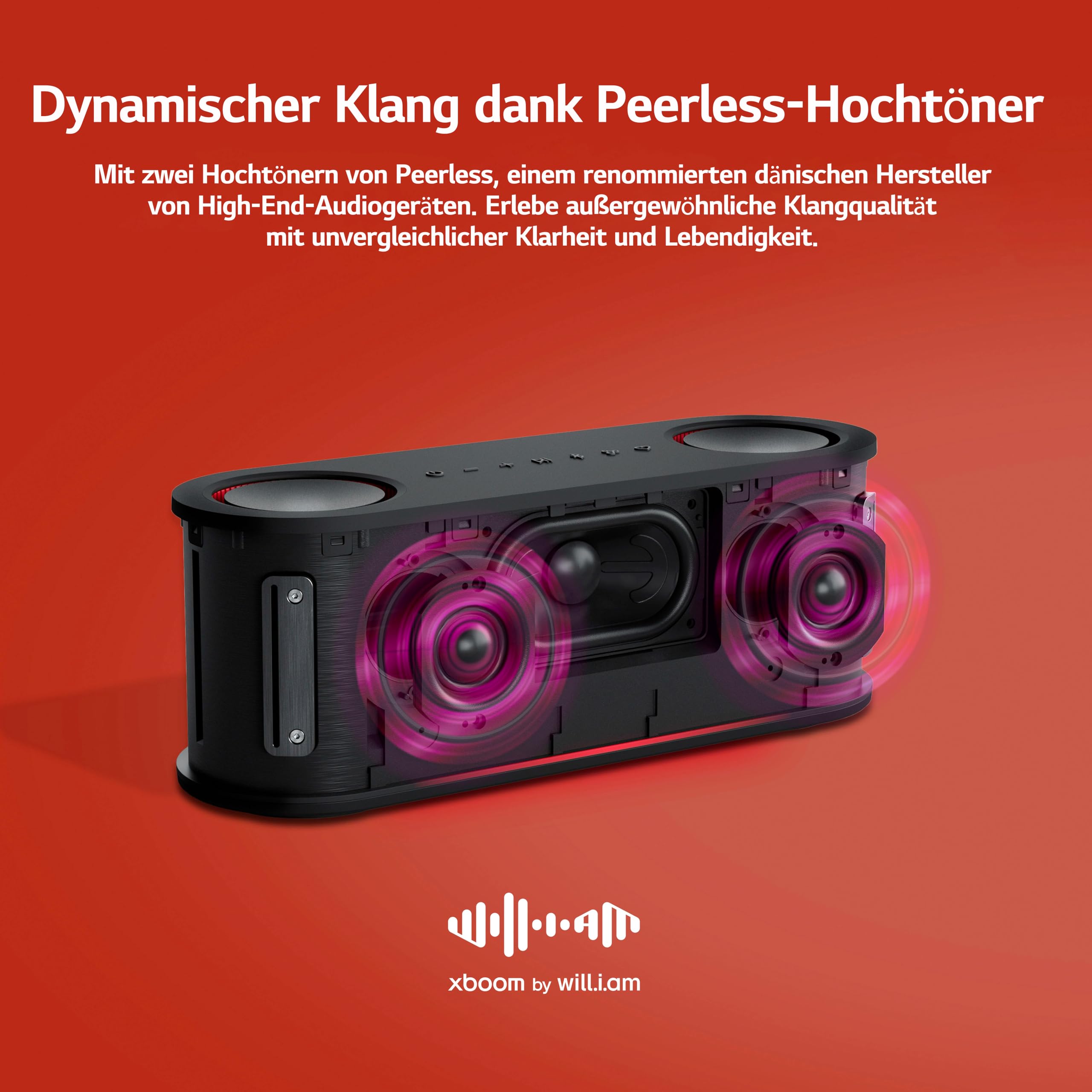 LG xboom Bounce by will.i.am, tragbarer Bluetooth-Lautsprecher (Signature Sound, nach Oben gerichtete Passivstrahler, IP67, bis zu 30 Std. Akkulaufzeit), Schwarz [Modelljahr: 2025]