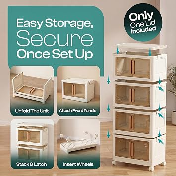 Klass 4-Tier 23L/Tier Plastic Storage Drawers Unit, Storage Boxes With Lid