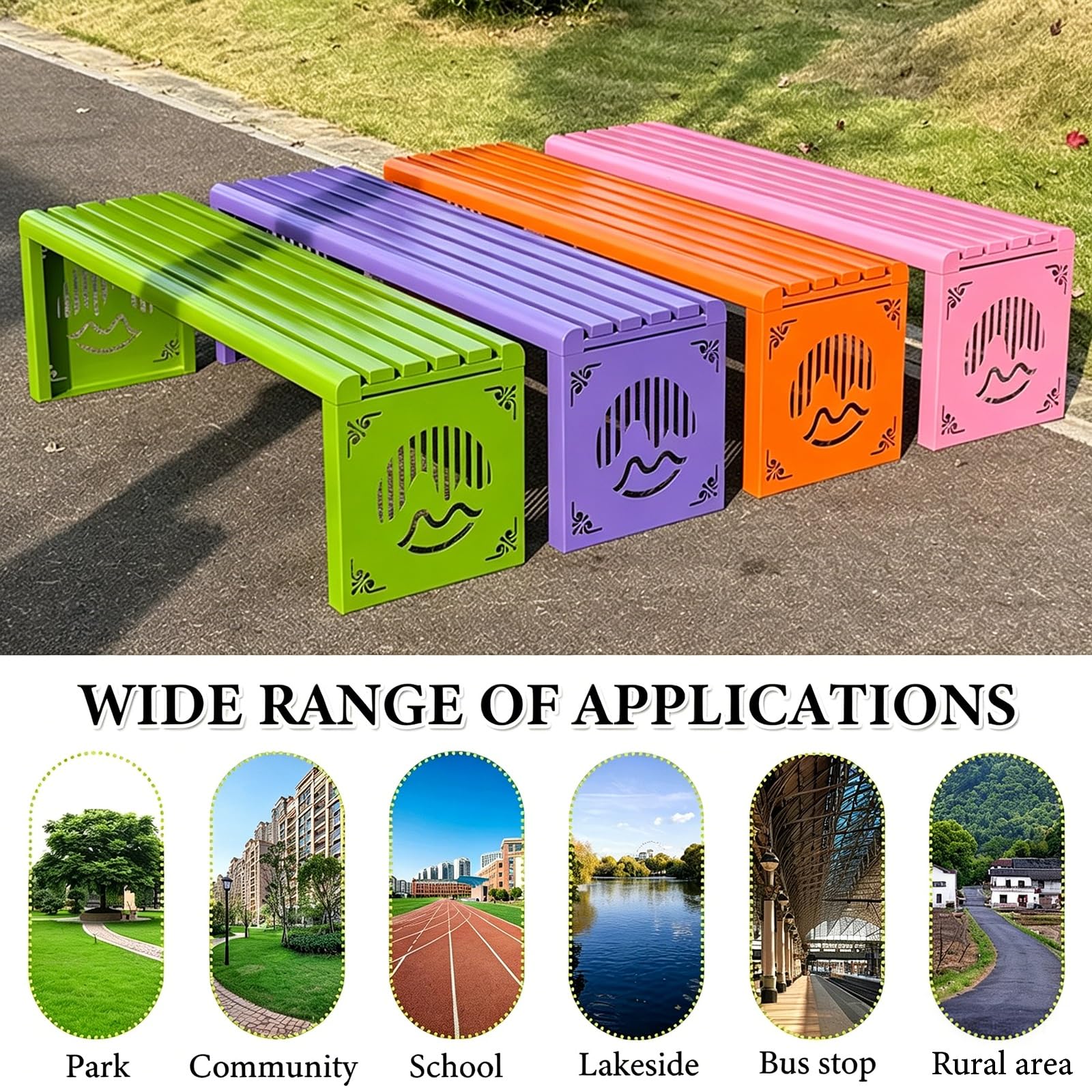 Panchina da Esterno Resistenti Alle Intemperie Panchina da Giardino 2 Posti Panca da Esterno in Acciaio Zincato per Parchi Centri Commerciali Portata Massima 200kg(Orange,100x40x45cm)