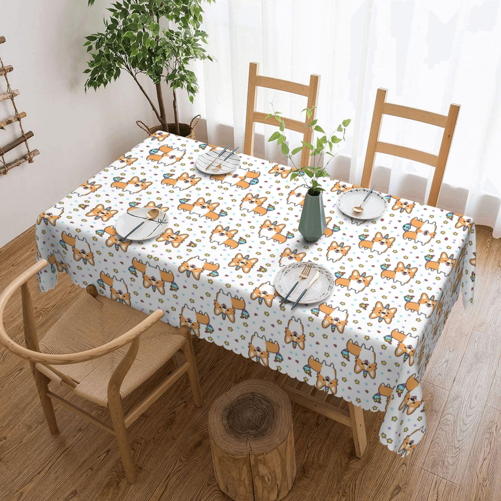HLSBSSL Corgi Patterned square lace tablecloth, wrinkle-resistant and durable, suitable for dining tables, parties, etc.