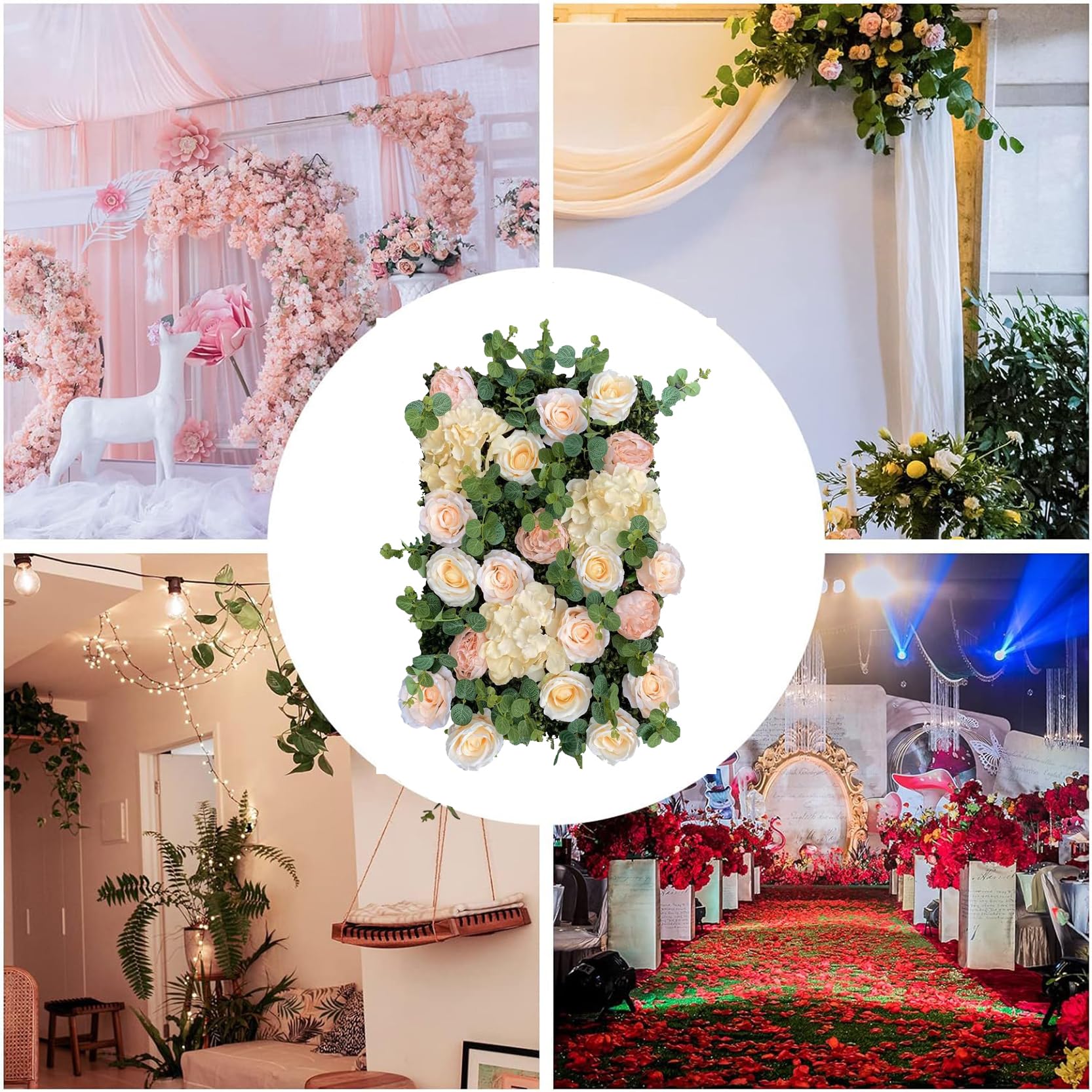 2 Paneles de Pared de Flores Artificiales para Celebraciones Fiestas en Casa y Bodas,Panel de Fondo Floral Artificial con Malla de Soporte,Pared de Rosas de Seda