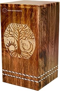 Hind Handicrafts Handcrafted Tree of Life Wooden Urns for Human Ashes Adult Large - Rosewood Cremation Urn for Ashes - Burial Urn for Columbarium - Funeral Urn Box (Rising Sun, 250 LB - Hardwood)