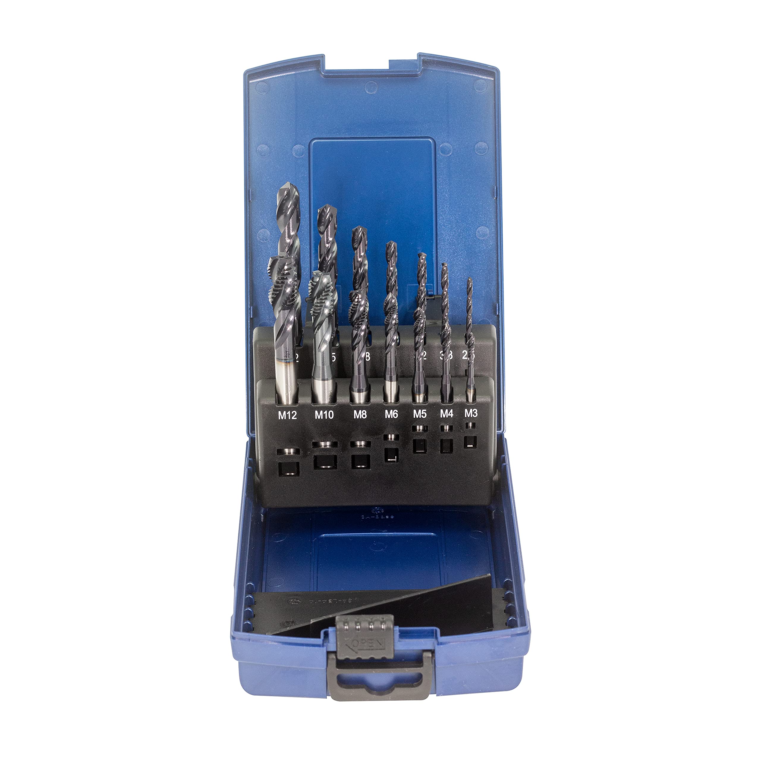 Set di punte per trapano a macchina, con foro cieco M3, M4, M5, M6, M8, M10, M12 HSSE-Co5, scatola di plastica 14 pezzi AlTiN con penna lubrificante