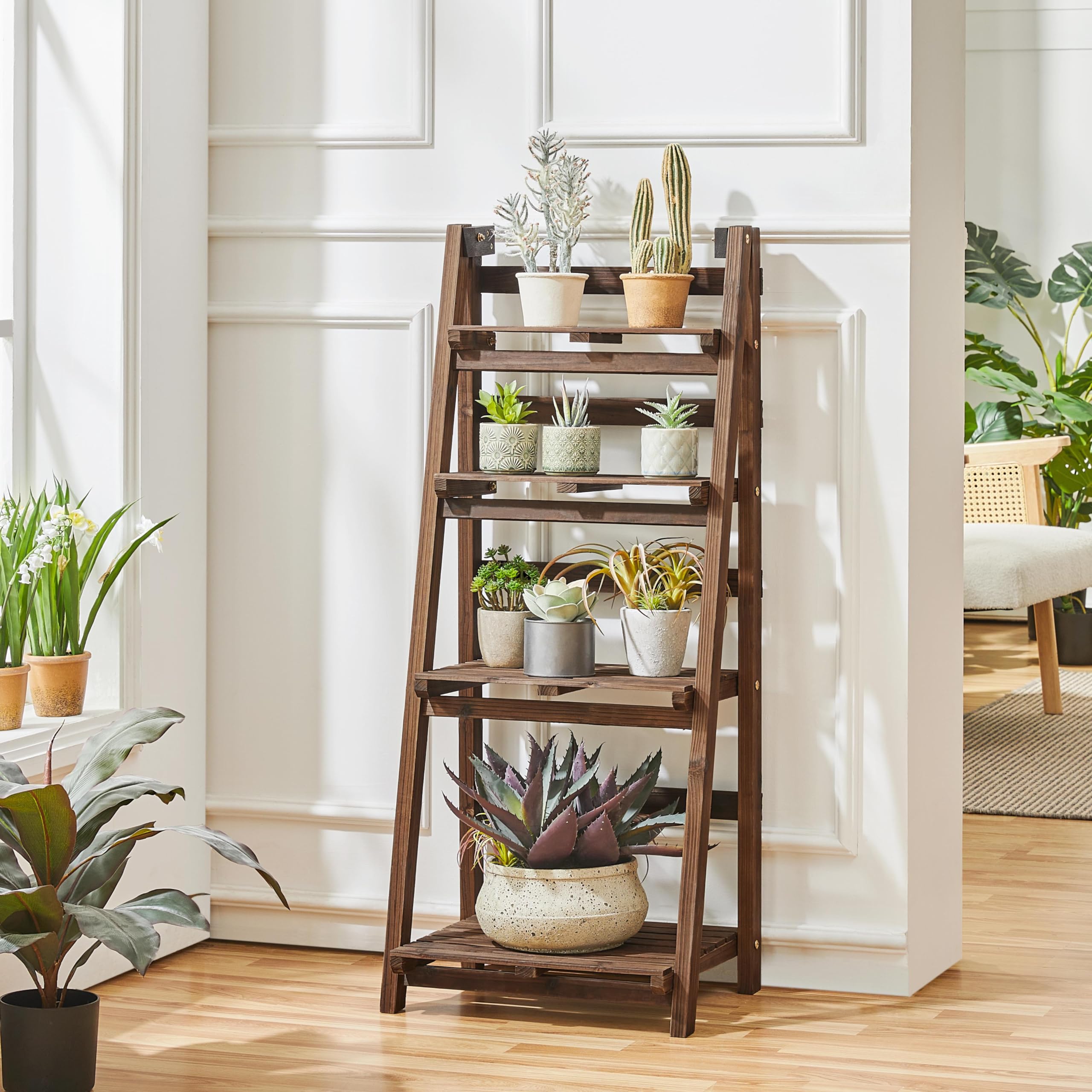 Yaheetech Leiterregal für Blumentöpfe 4-Ebenen Holz Pflanzenregal klappbar | Pflanzenständer Balkon, Blumentreppe Blumenständer für Indoor & Outdoor