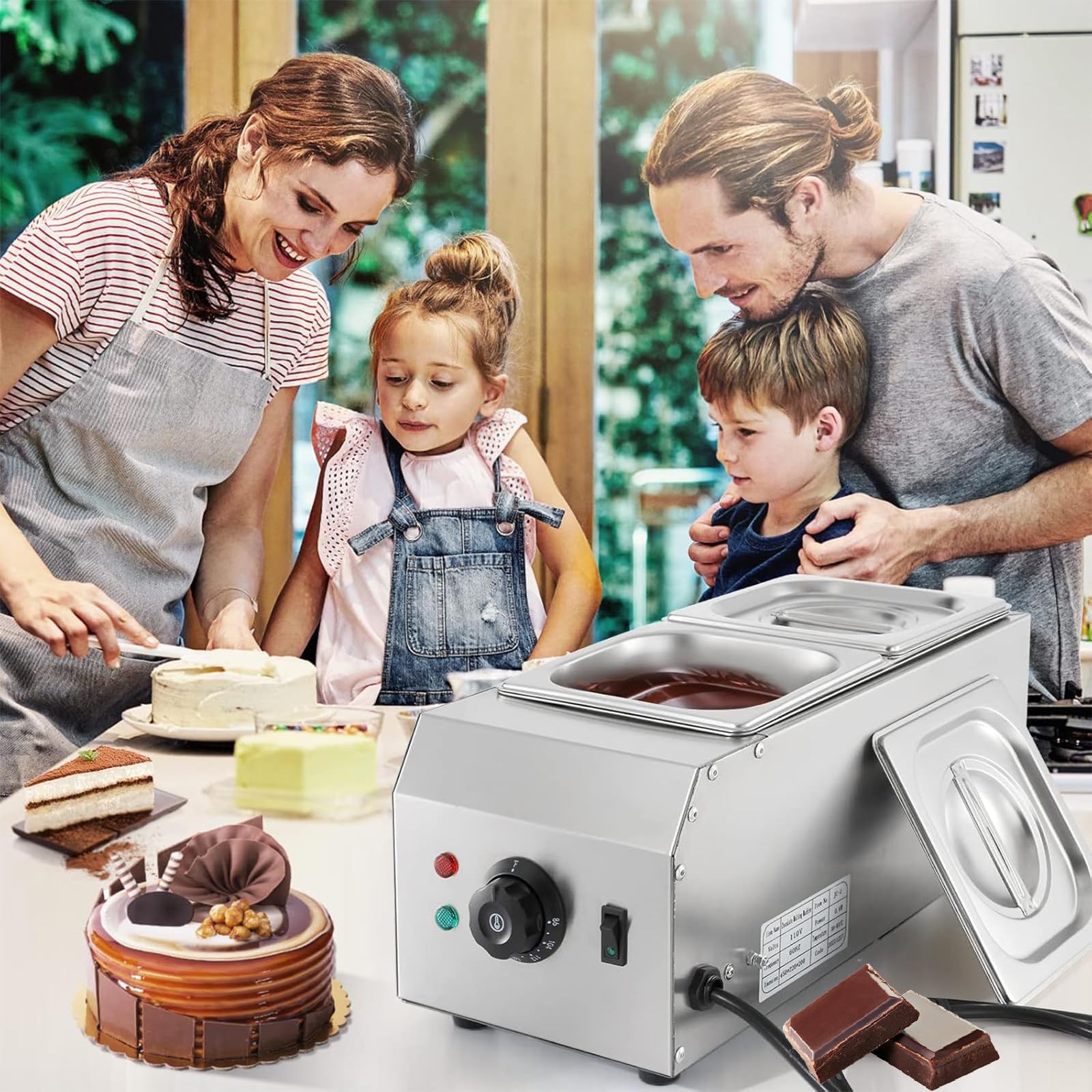 Machine à Fondre Le Chocolat à 2 RéServoirs, Machine à TempéRer Le Chocolat éLectrique 1000 W Avec ContrôLe De La TempéRature,220V