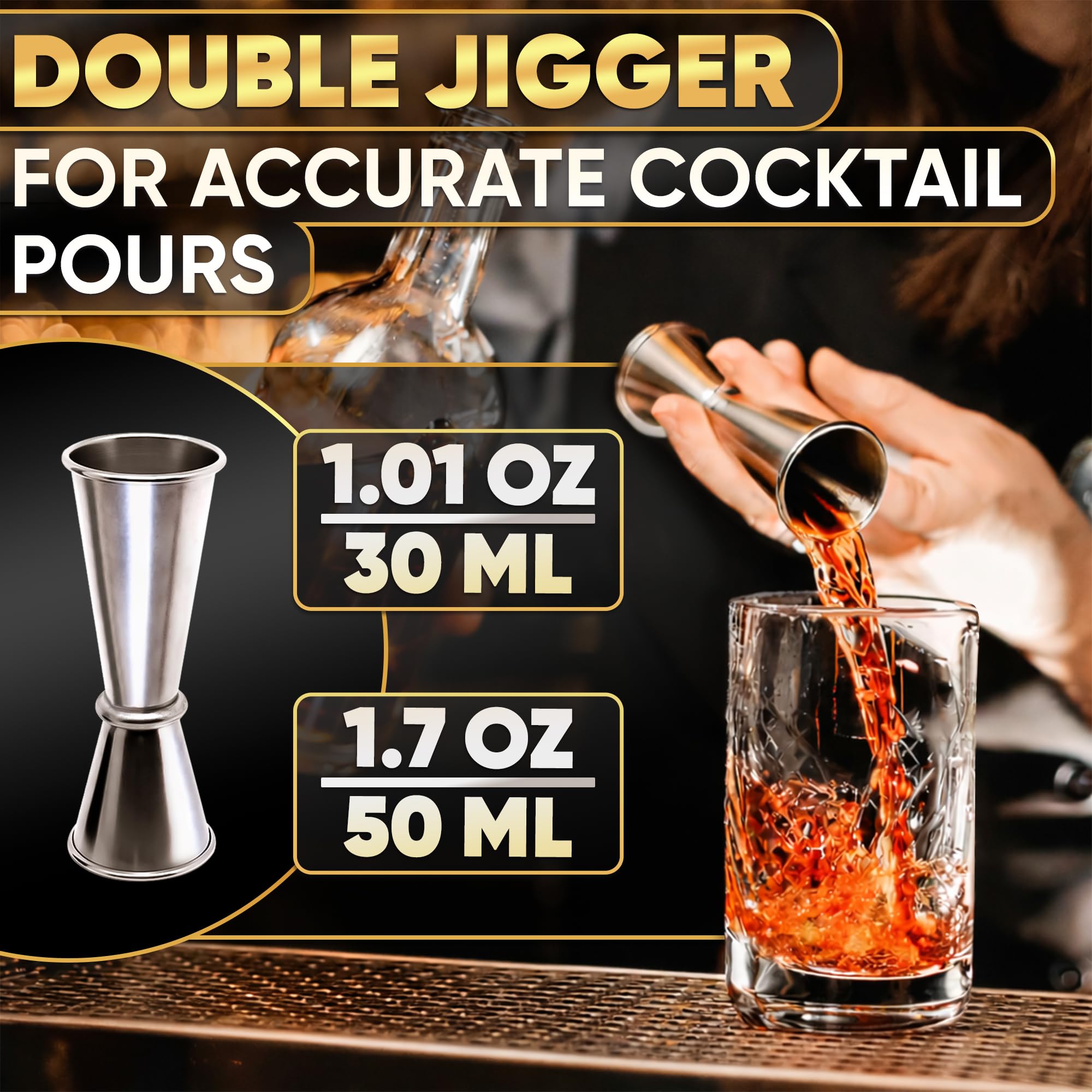 Cocktail Muddler Set - Stainless Steel, Spoon & Jigger -6 Cocktail Muddler Set - Stainless Steel, Spoon & Jigger -6