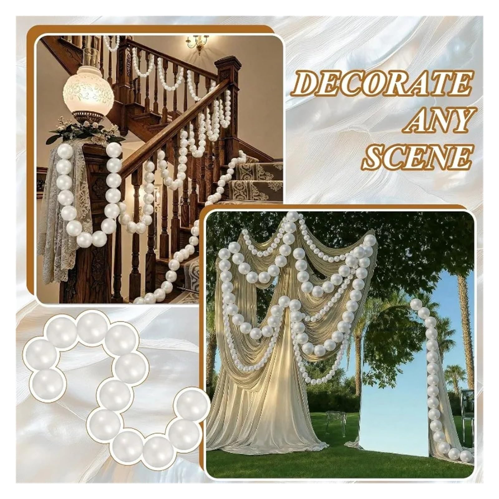 Decoración colgante con hilo perlas gigantes, perla sintética blanca