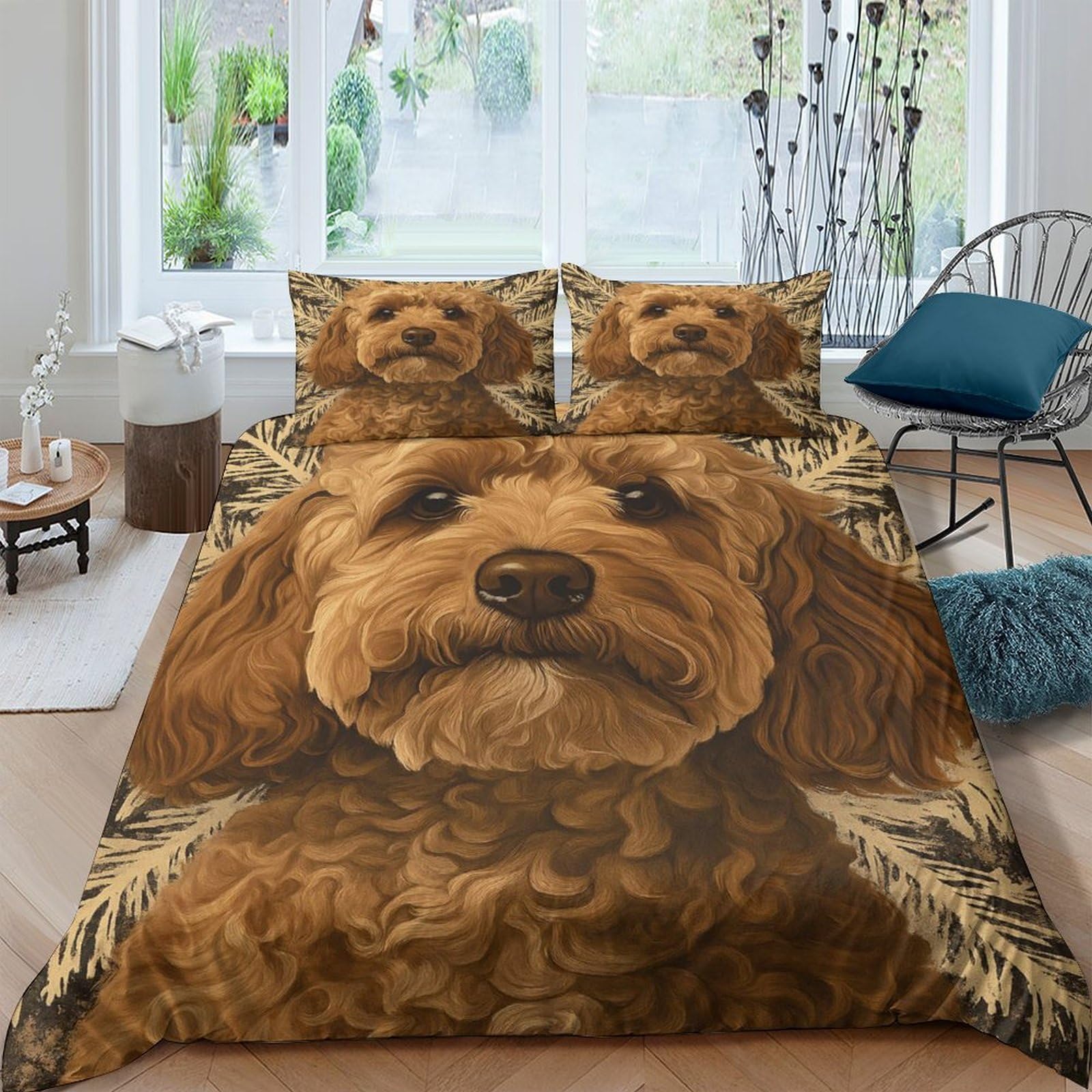 Ctjqhvkz Style-9 3D Printed Brown Poodle Dog Fitted Sheet Microfiber Soft Non Slip Bed Cover For Bedroom Guest Room Decor Single（135X200cm）