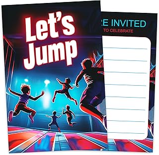 VIVORA Let's Jump Party Birthday Invitation Card for Boys, Jumping Party Themed Birthday Invites, 30 Cards & 30 Envelopes, 4x6 Inches, Double-Sided