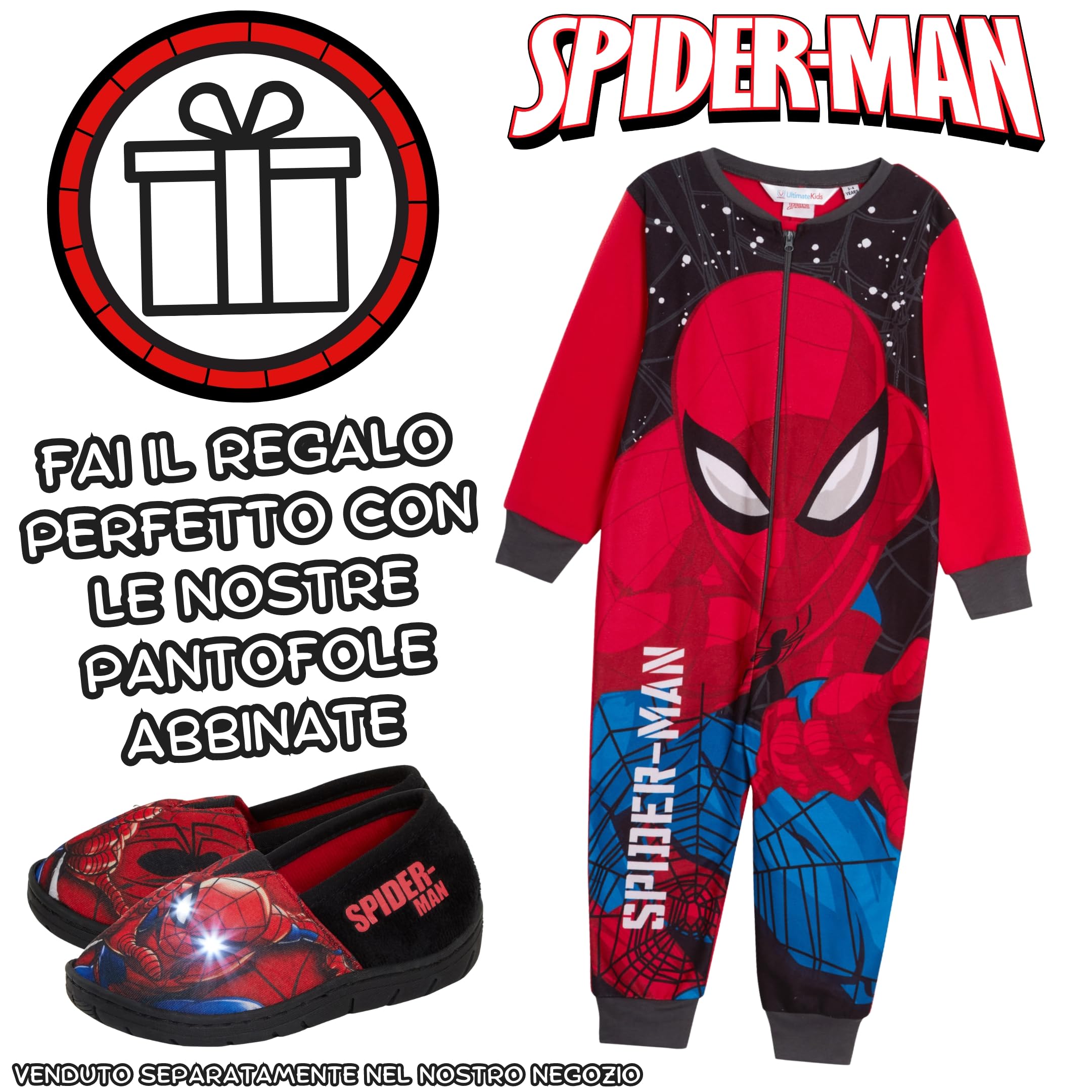Marvel Il Pigiama Ufficiale di Spiderman per Ragazzi, in Pile, Completo, Pigiami Bambini, Pjs, con Zip, Abbigliamento da casa
