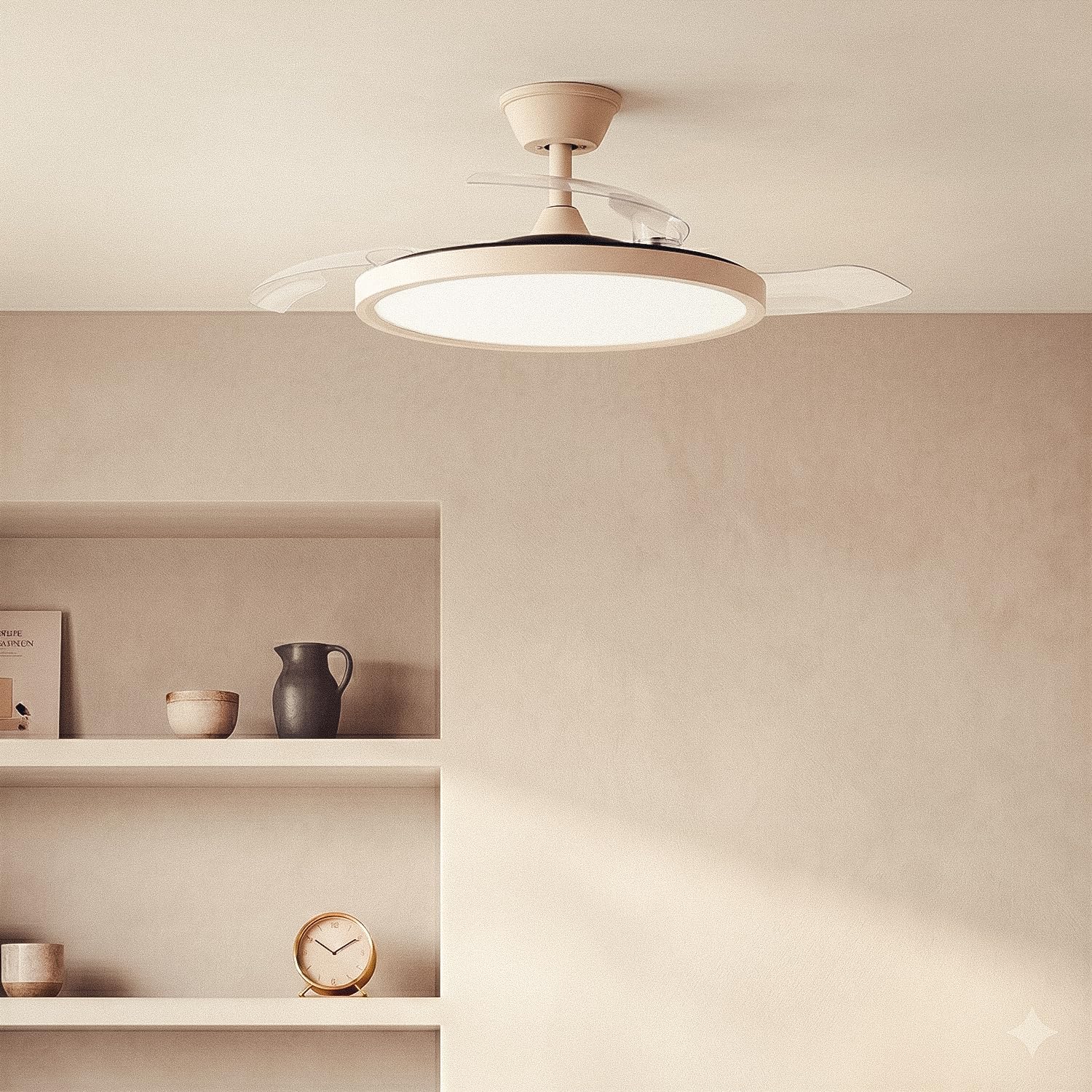 LEDKIA Ventilatore da Soffitto con Luce Silenzioso DC Pale Retraibili Kleon | con Luce LED CCT 2560 lm, Motore DC 15W Silenzioso ed Efficiente, Pale Retrattili, 6 Velocità, 106 cm, Telecomando