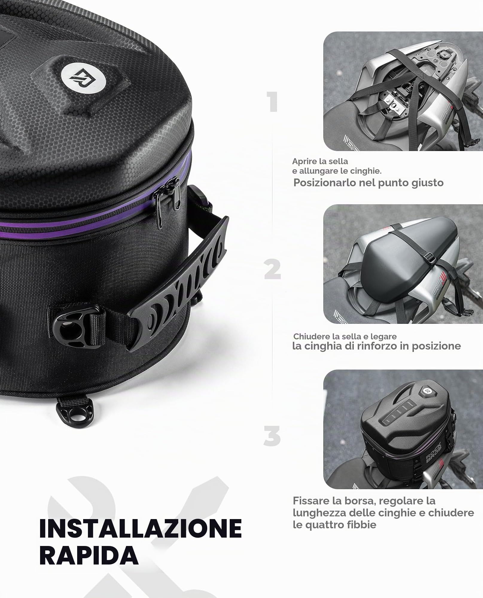 ROCKBROS Borsa Posteriore Impermeabile per Sella Moto, Bauletto Rigido, Doppio Uso per Portapacchi e Casco, Grande Capacità 12.5L, Copertura Antipioggia in Regalo