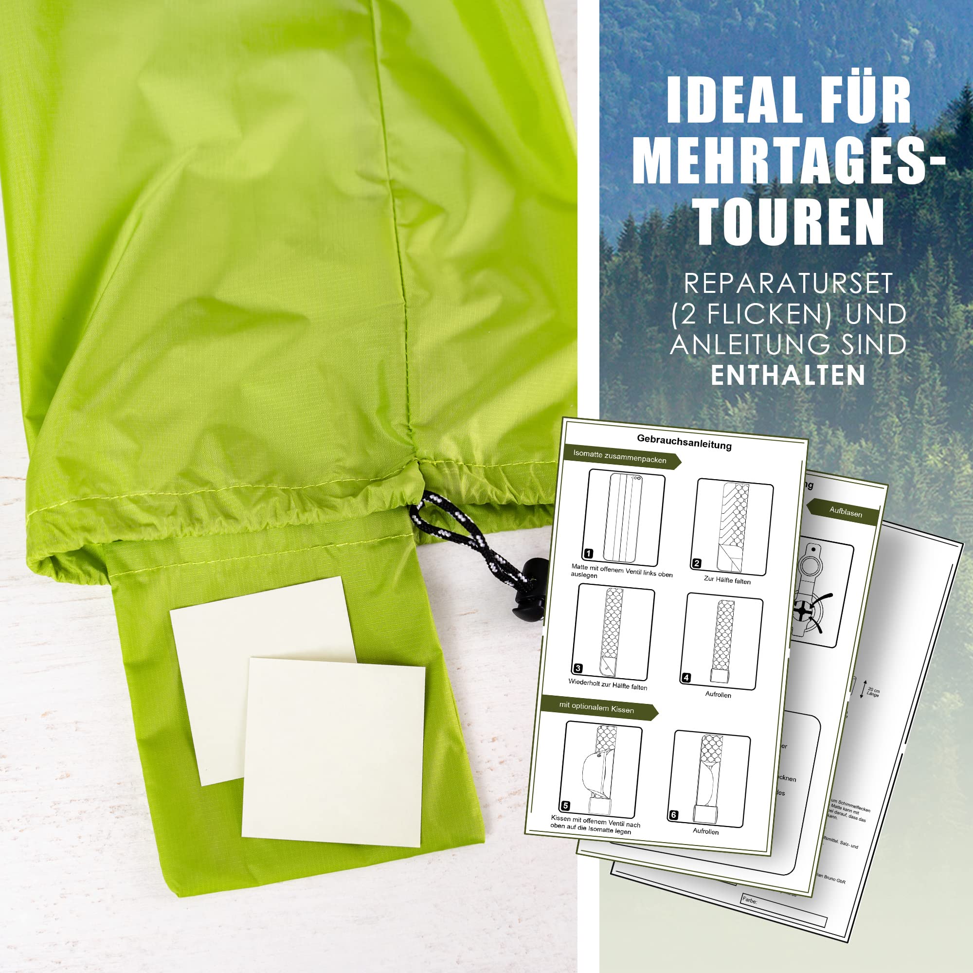 Isomatte Ultraleicht Outdoor Camping Matratze I 500g Isomatte Ultraleicht und extrem kompakt Schlafmatte I Erholsamer Schlaf beim Camping u. Outdoor - Grün